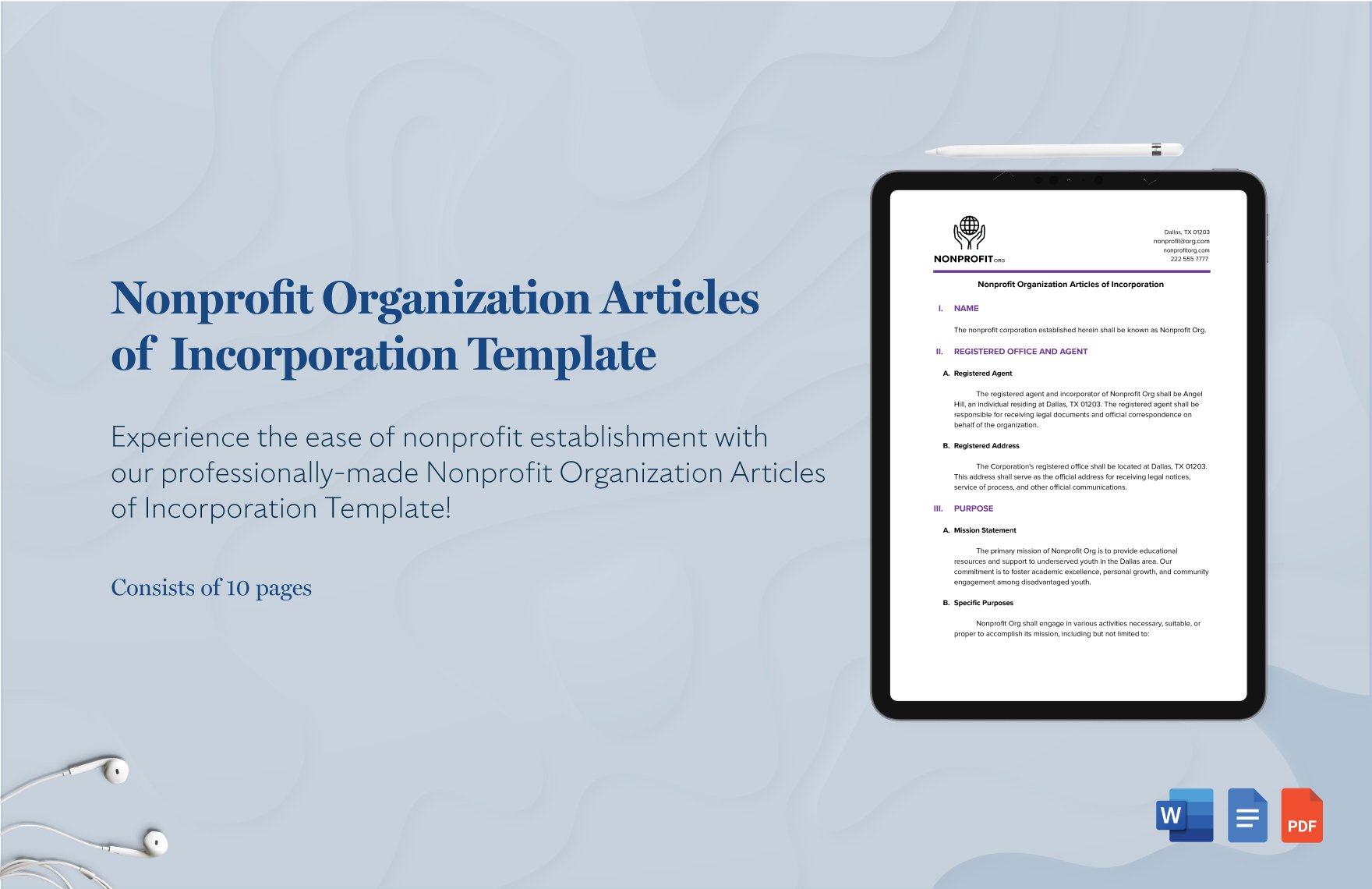 Nonprofit Organization Articles of Incorporation Template