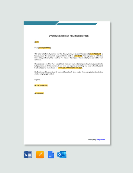 Overdue Payment Reminder Letter Template [Free PDF] - Google Docs, Word ...