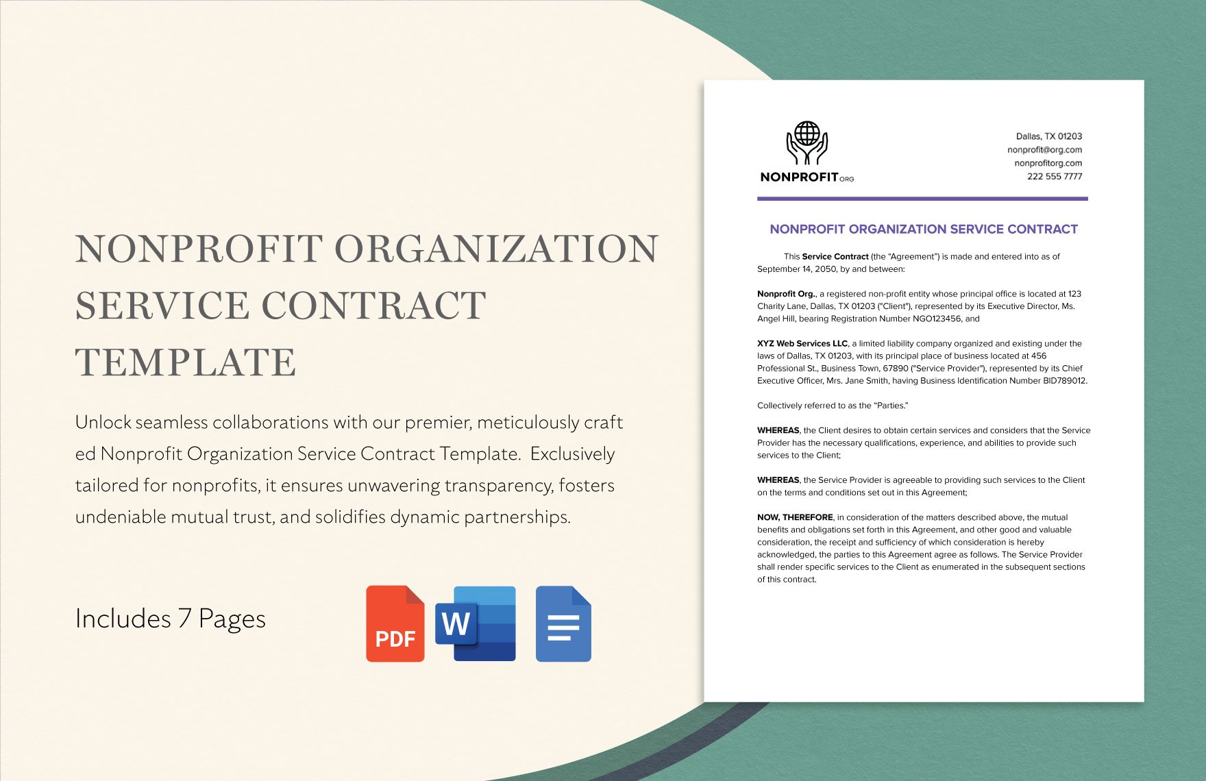 Nonprofit Organization Service Contract Template in Word, Google Docs, PDF