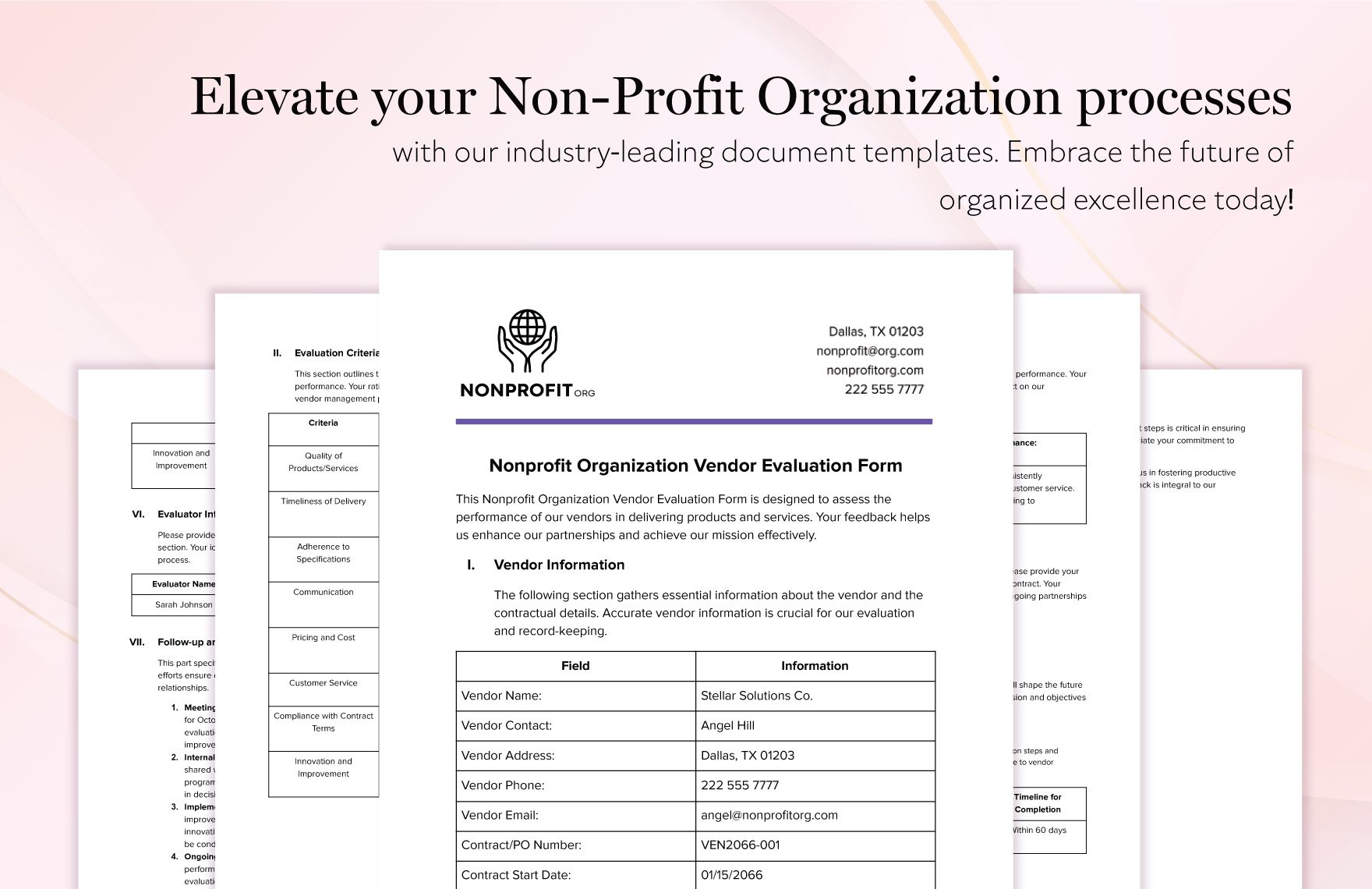 Nonprofit Organization Vendor Evaluation Form Template