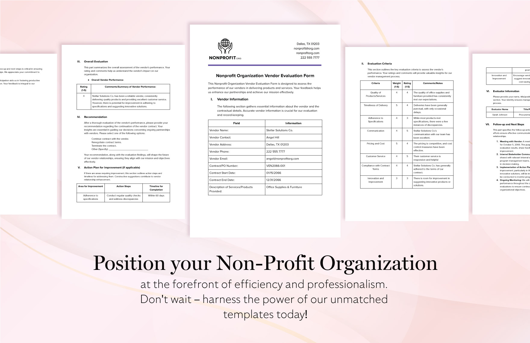 Nonprofit Organization Vendor Evaluation Form Template