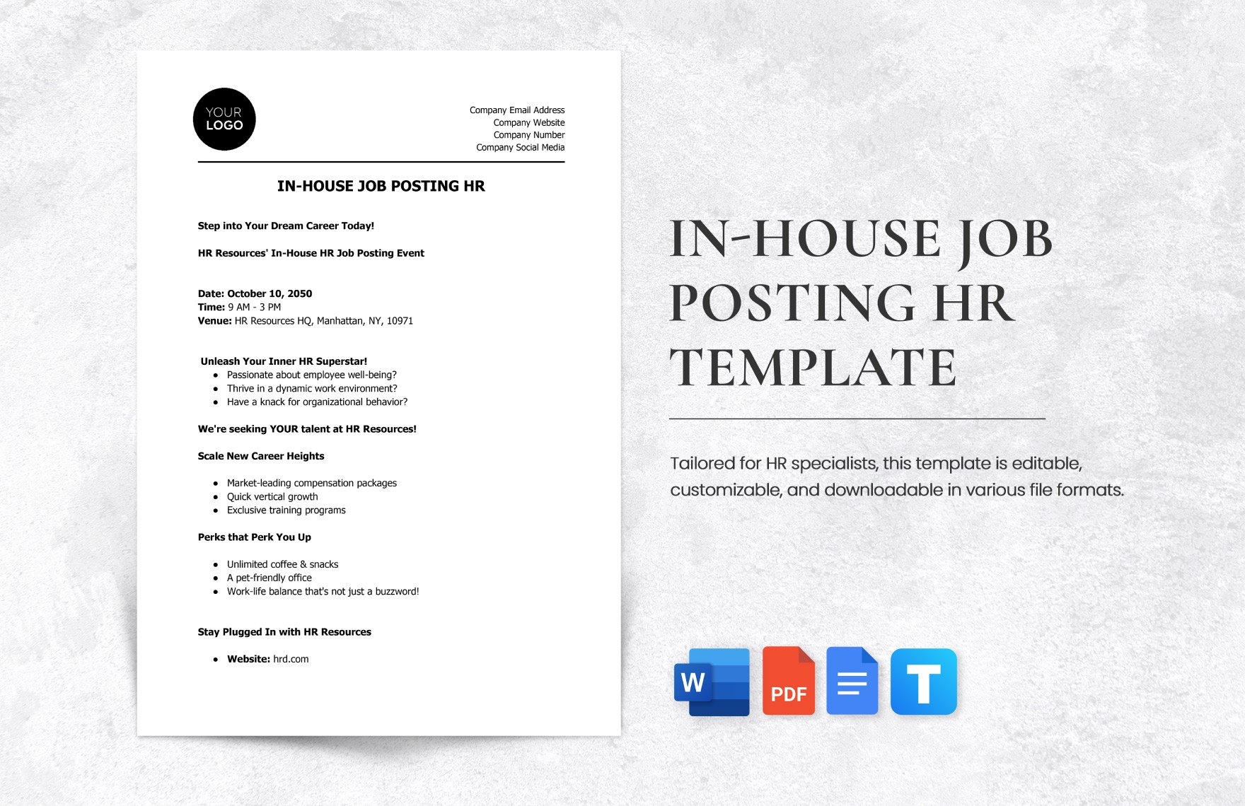 In-house Job Posting HR Template in Word, Google Docs, PDF