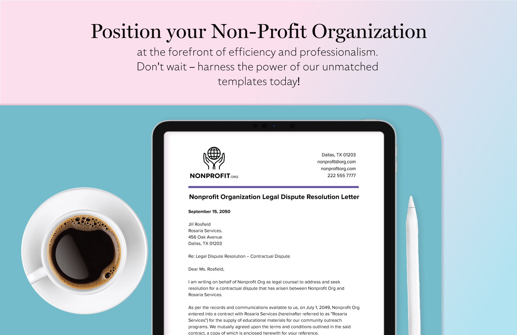 Nonprofit Organization Legal Dispute Resolution Letter Template