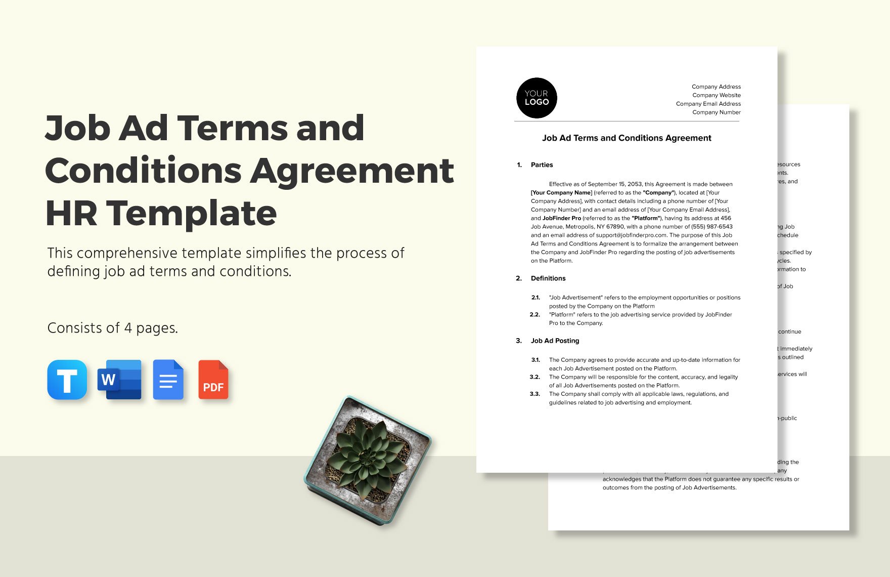 Job Ad Terms and Conditions Agreement HR Template in Word, Google Docs, PDF