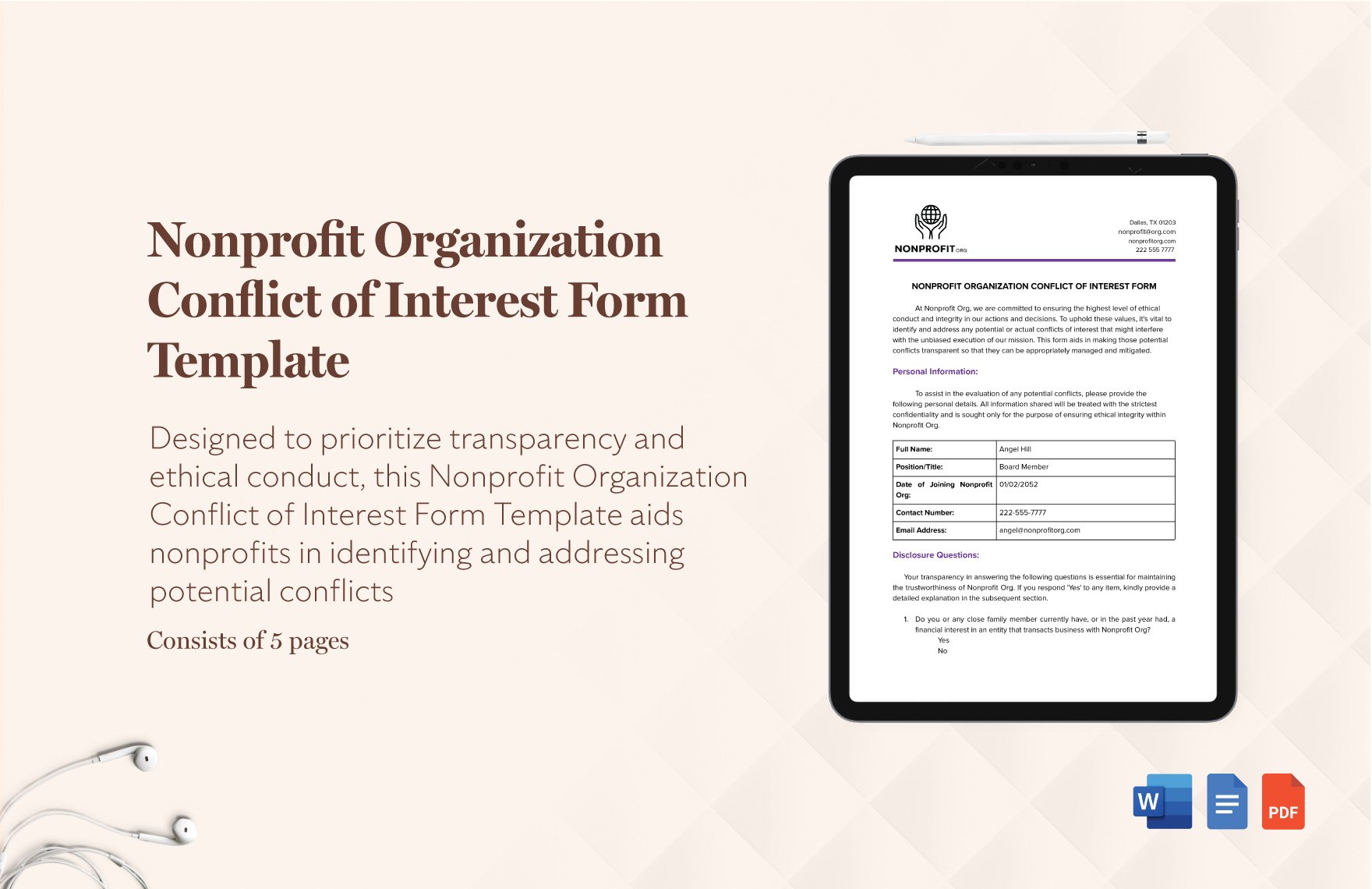 Nonprofit Organization Conflict of Interest Form Template