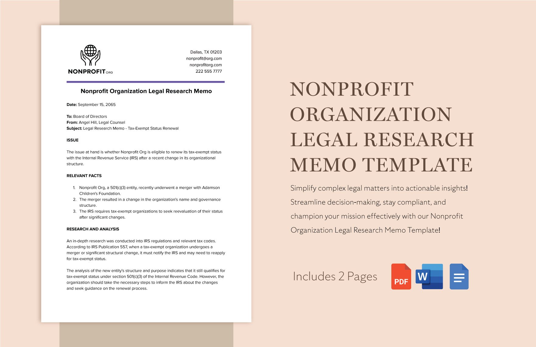 Nonprofit Organization Legal Research Memo Template