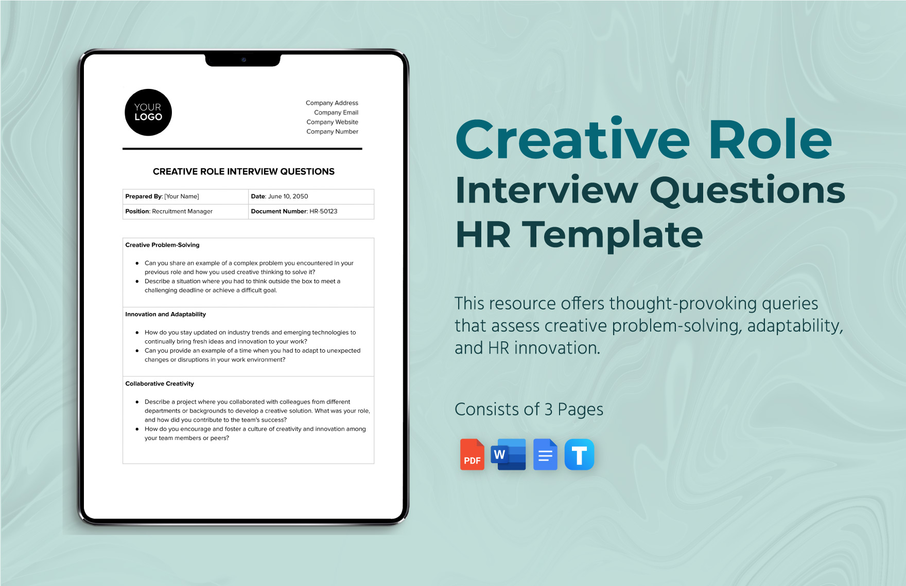 Creative Role Interview Questions HR Template in Word, Google Docs, PDF