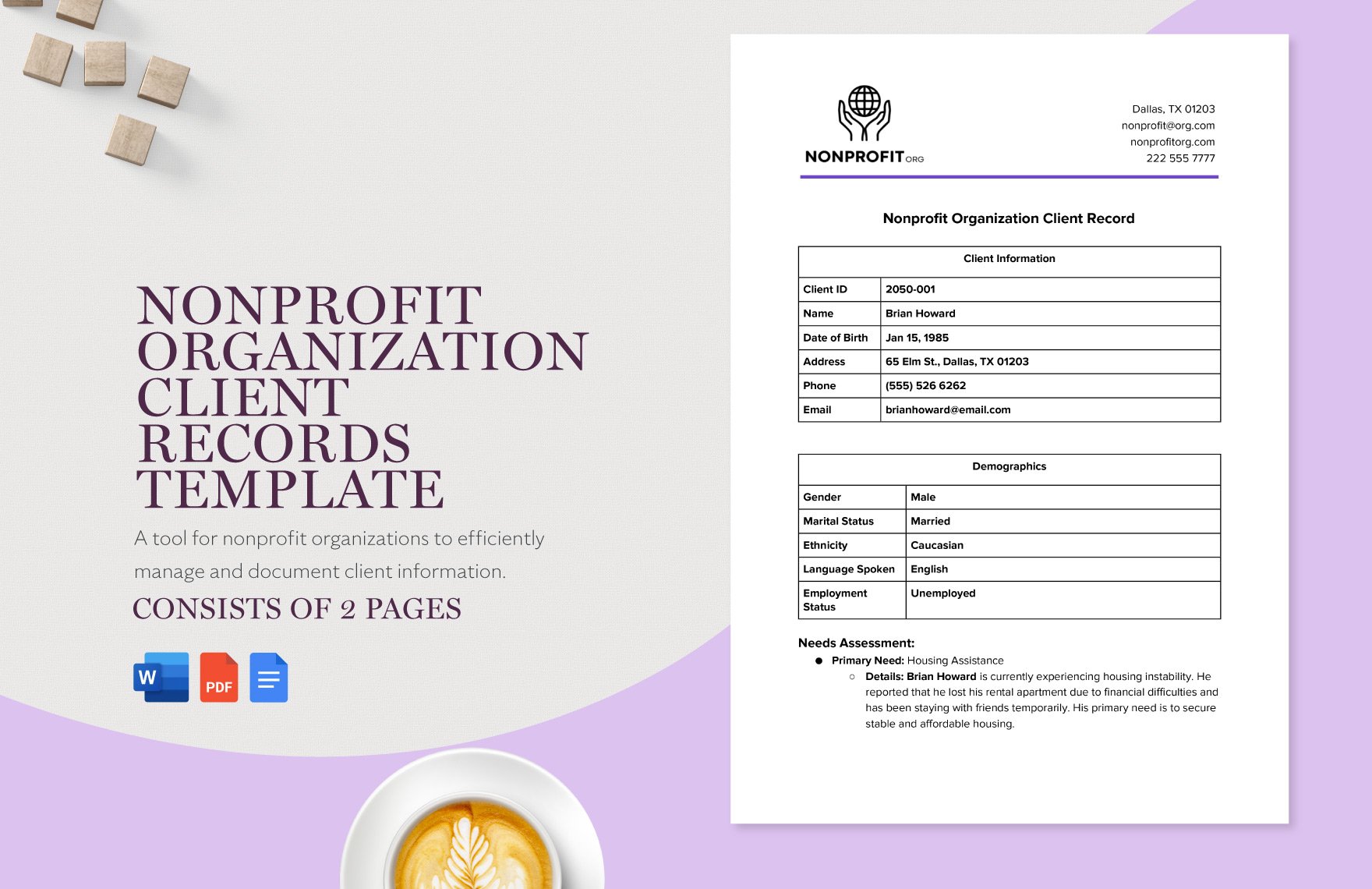 Nonprofit Organization Client Records Template in Word, Google Docs, PDF