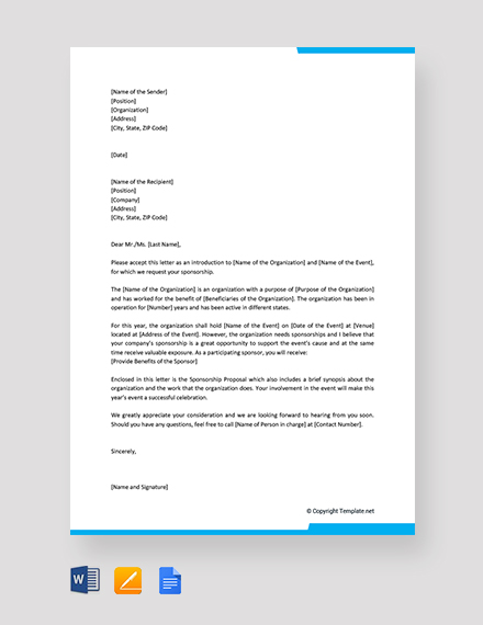 FREE Youth Sports Sponsorship Letter Template - Word 