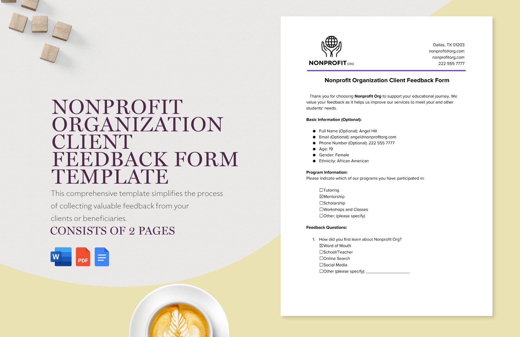 Nonprofit Organization Client Feedback Form Template