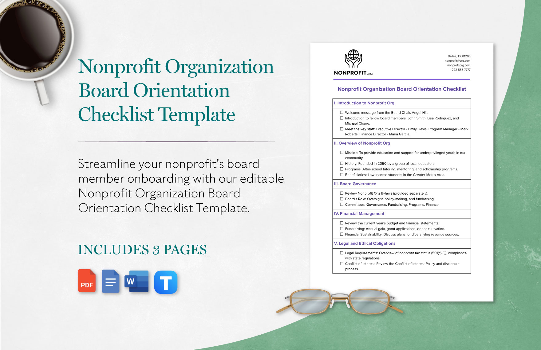 Nonprofit Organization Board Orientation Checklist Template in Word, Google Docs, PDF