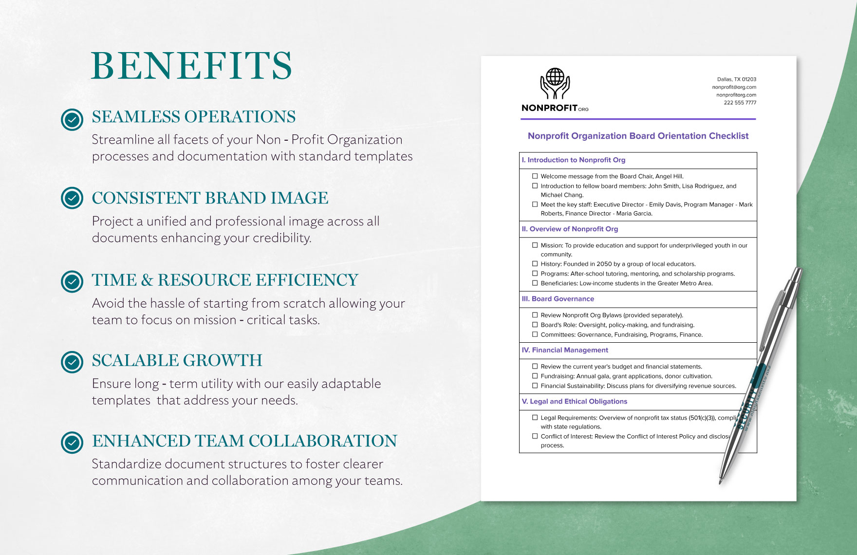 Nonprofit Organization Board Orientation Checklist Template