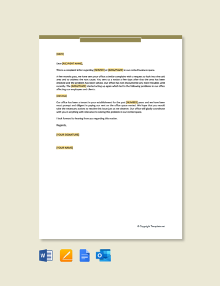 Complaint Letter To Landlord About Tenant Template Google Docs Word