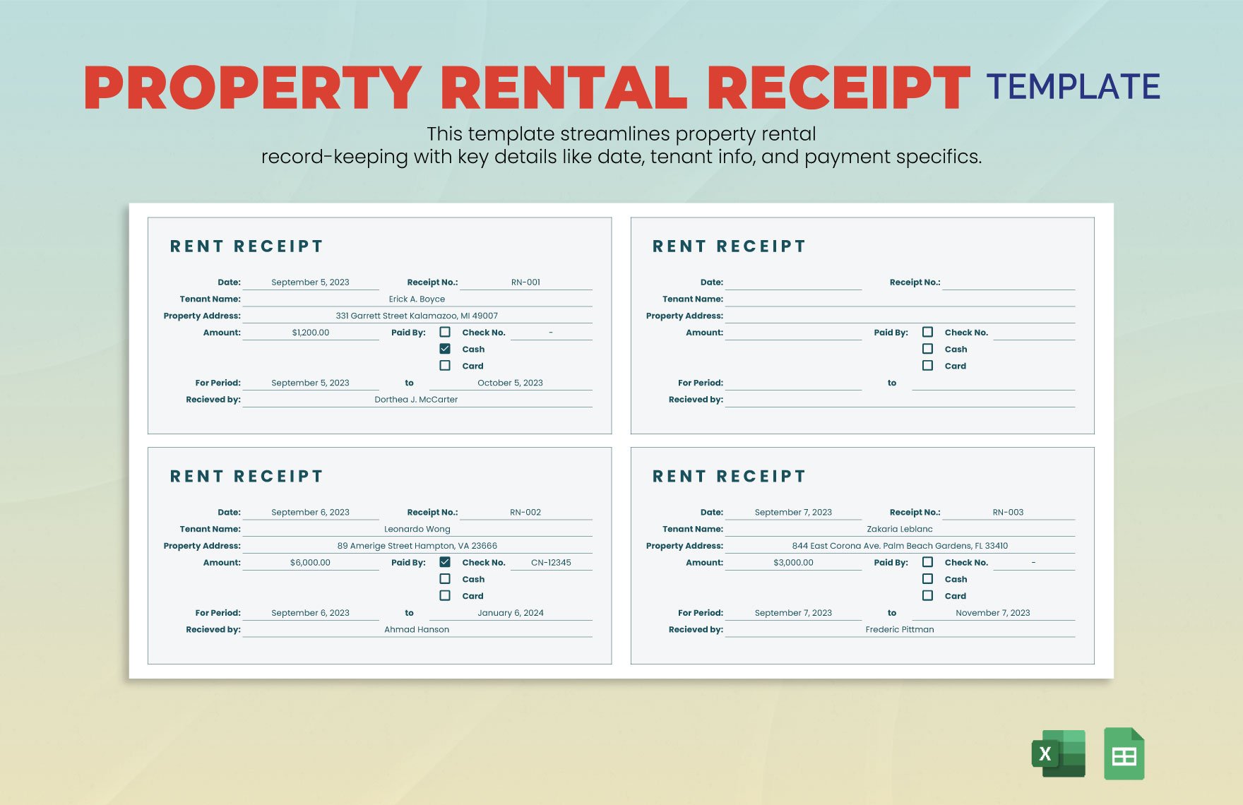 Property Rental Receipt Template