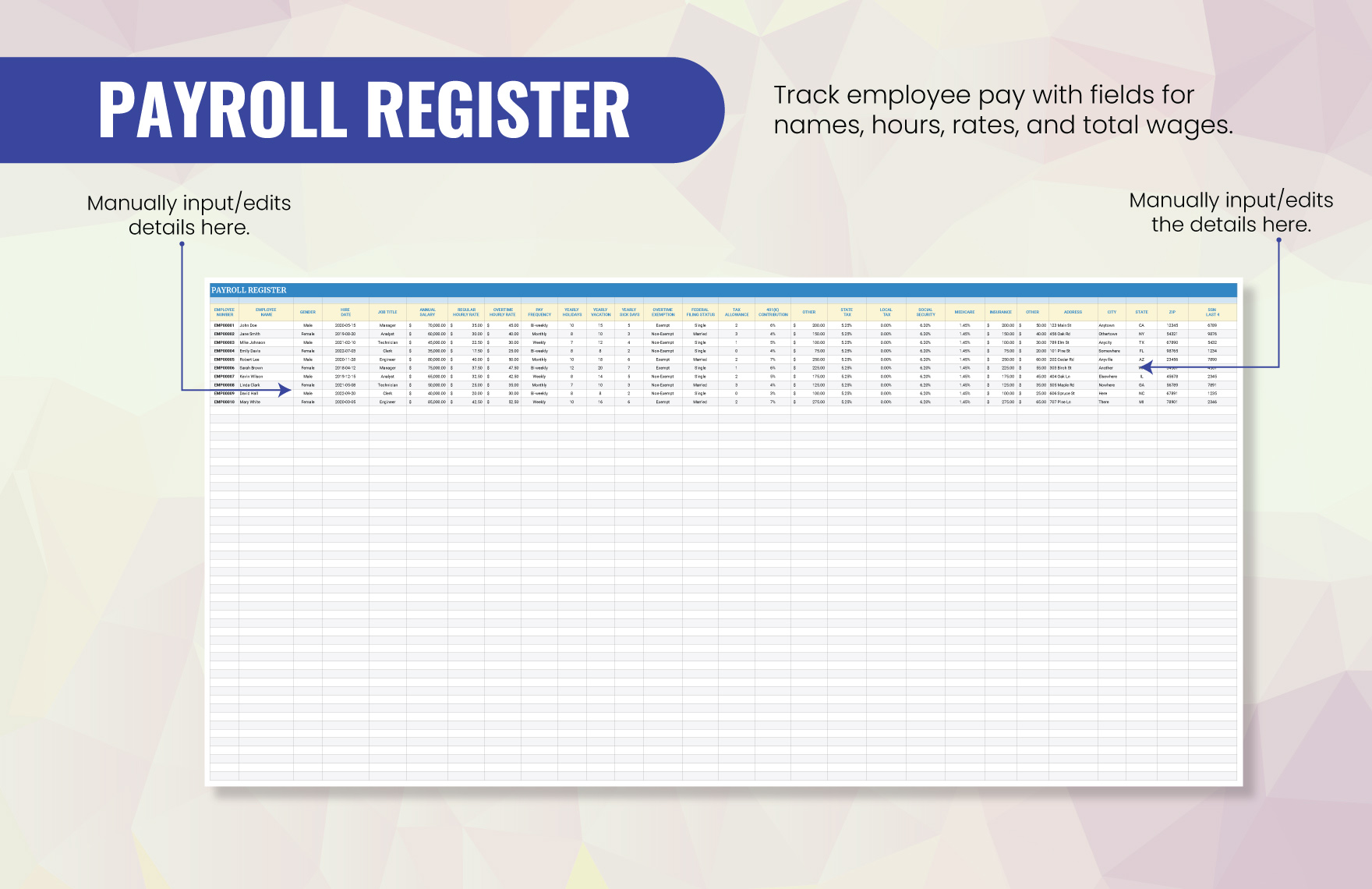 Payroll Register Template