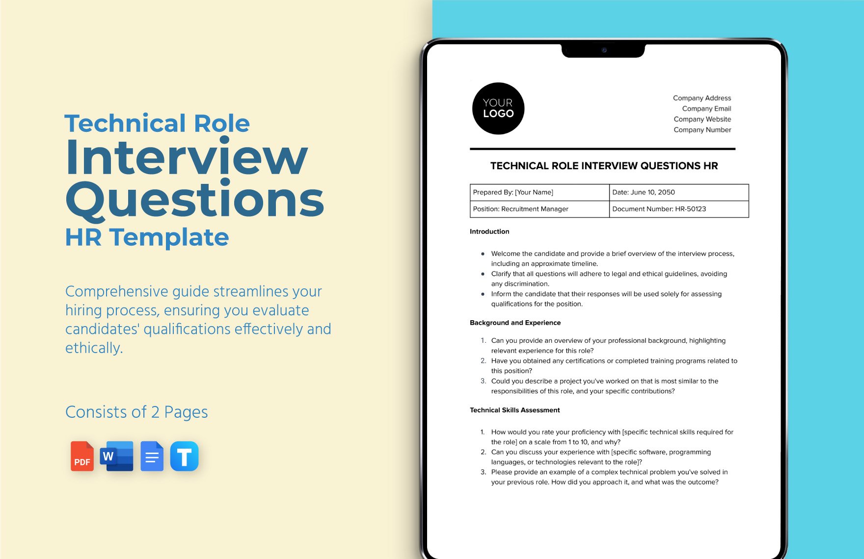 Technical Role Interview Questions HR Template in Word, Google Docs, PDF