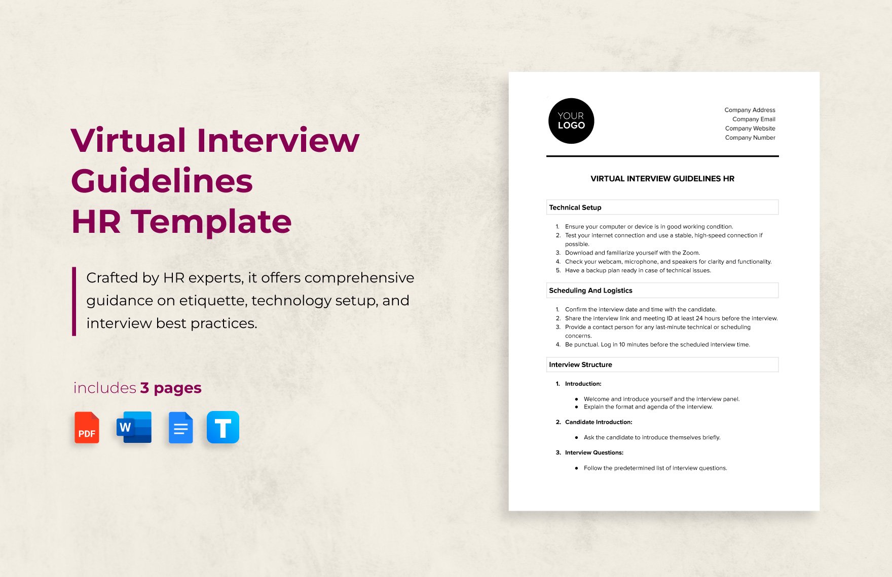 Virtual Interview Guidelines HR Template in Word, Google Docs, PDF