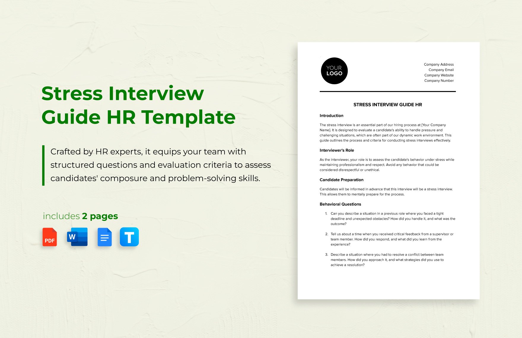Stress Interview Guide HR Template in Word, Google Docs, PDF