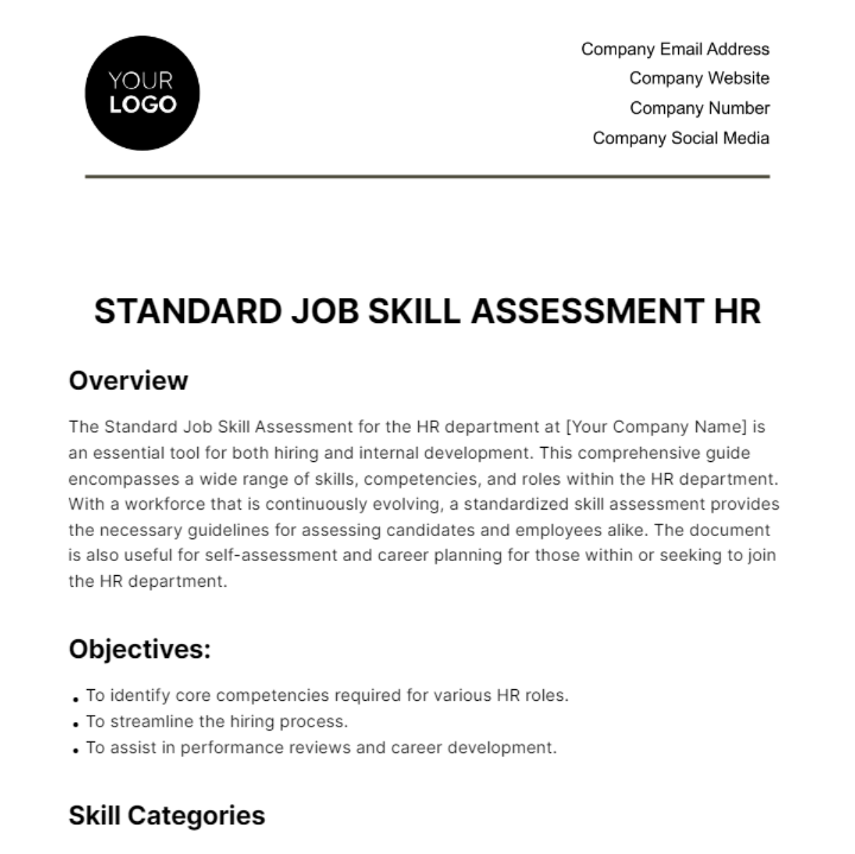 Standard Job Skill Assessment HR Template in Word, Google Docs, PDF