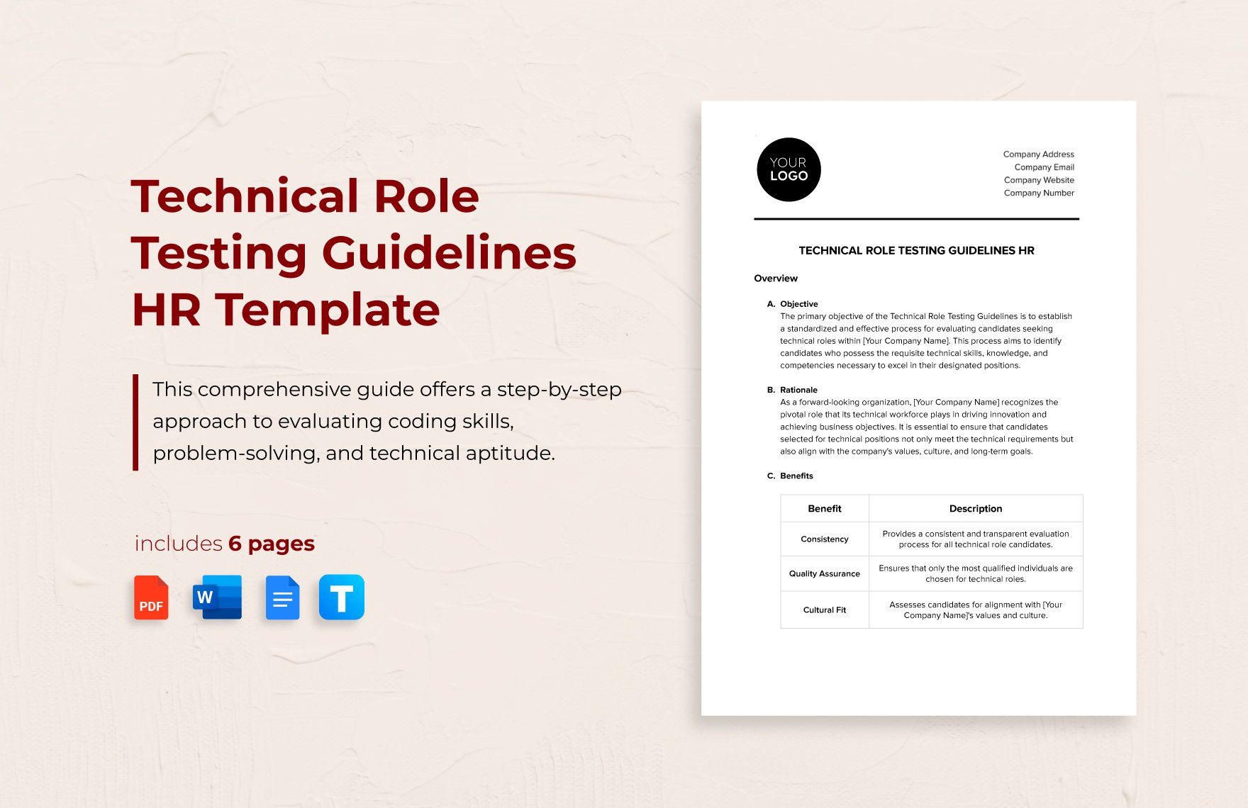 Technical Role Testing Guidelines HR Template in Word, Google Docs, PDF