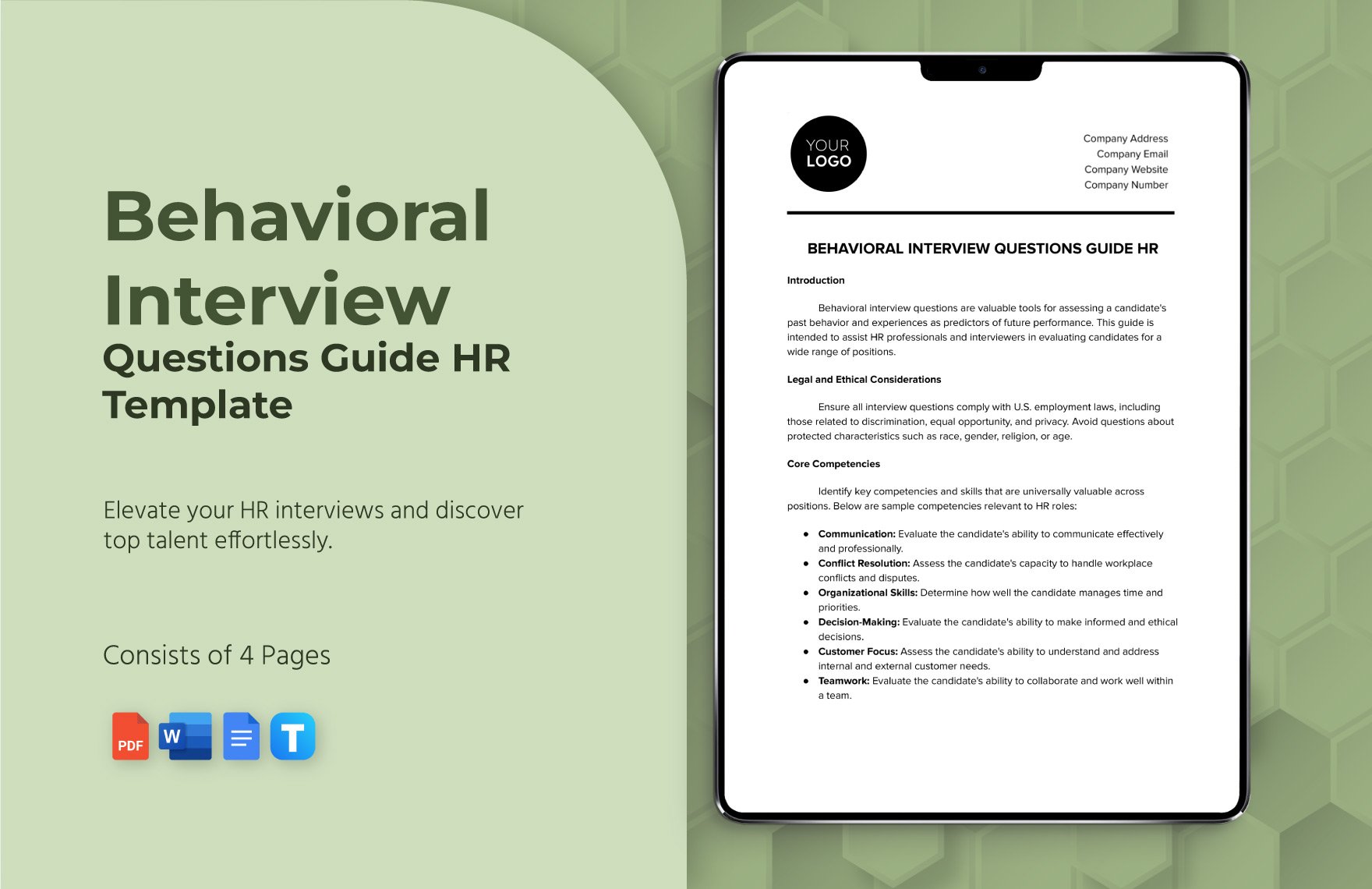 Behavioral Interview Questions Guide HR Template in Word, Google Docs, PDF