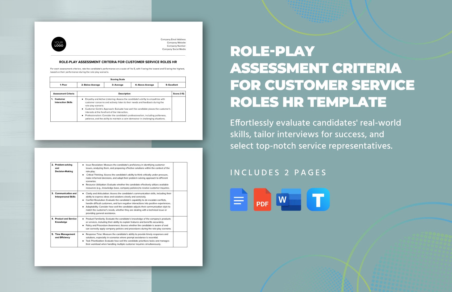 Role-play Assessment Criteria for Customer Service Roles HR Template in Word, Google Docs, PDF