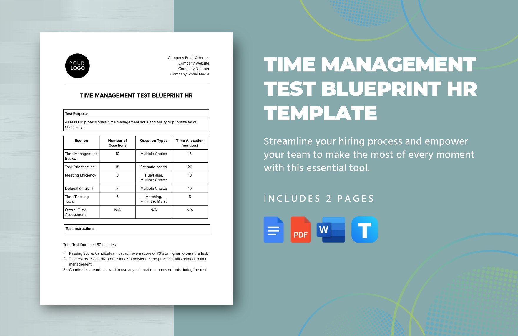 Time Management Test Blueprint HR Template in Word, Google Docs, PDF