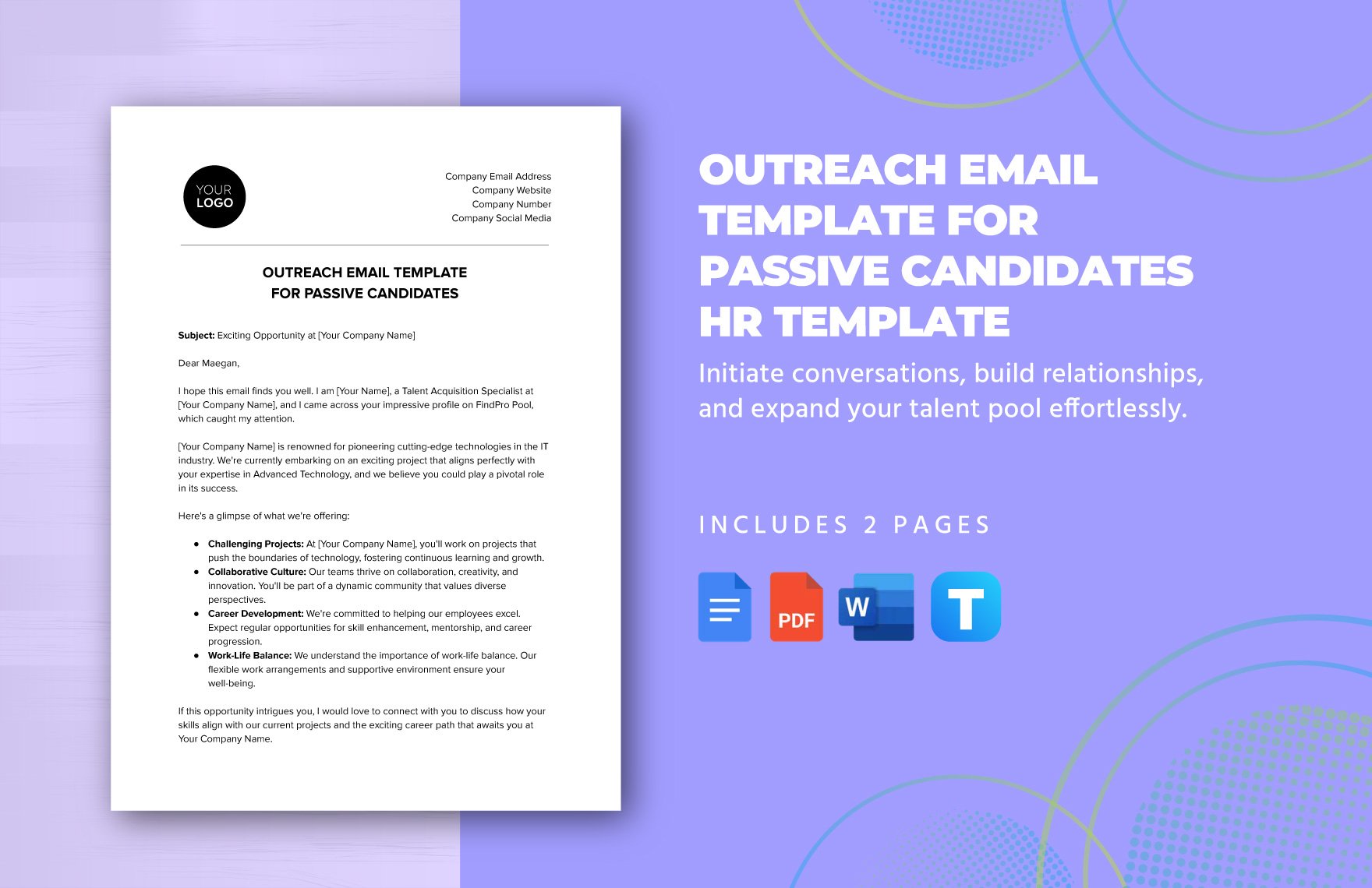 Outreach Email Template for Passive Candidates HR Template
