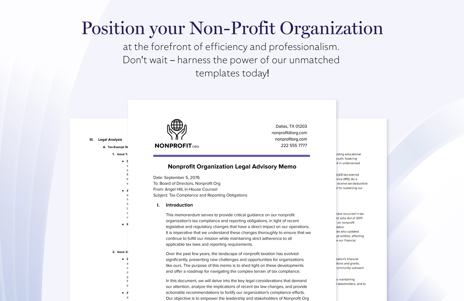 Nonprofit Organization Legal Advisory Memo Template