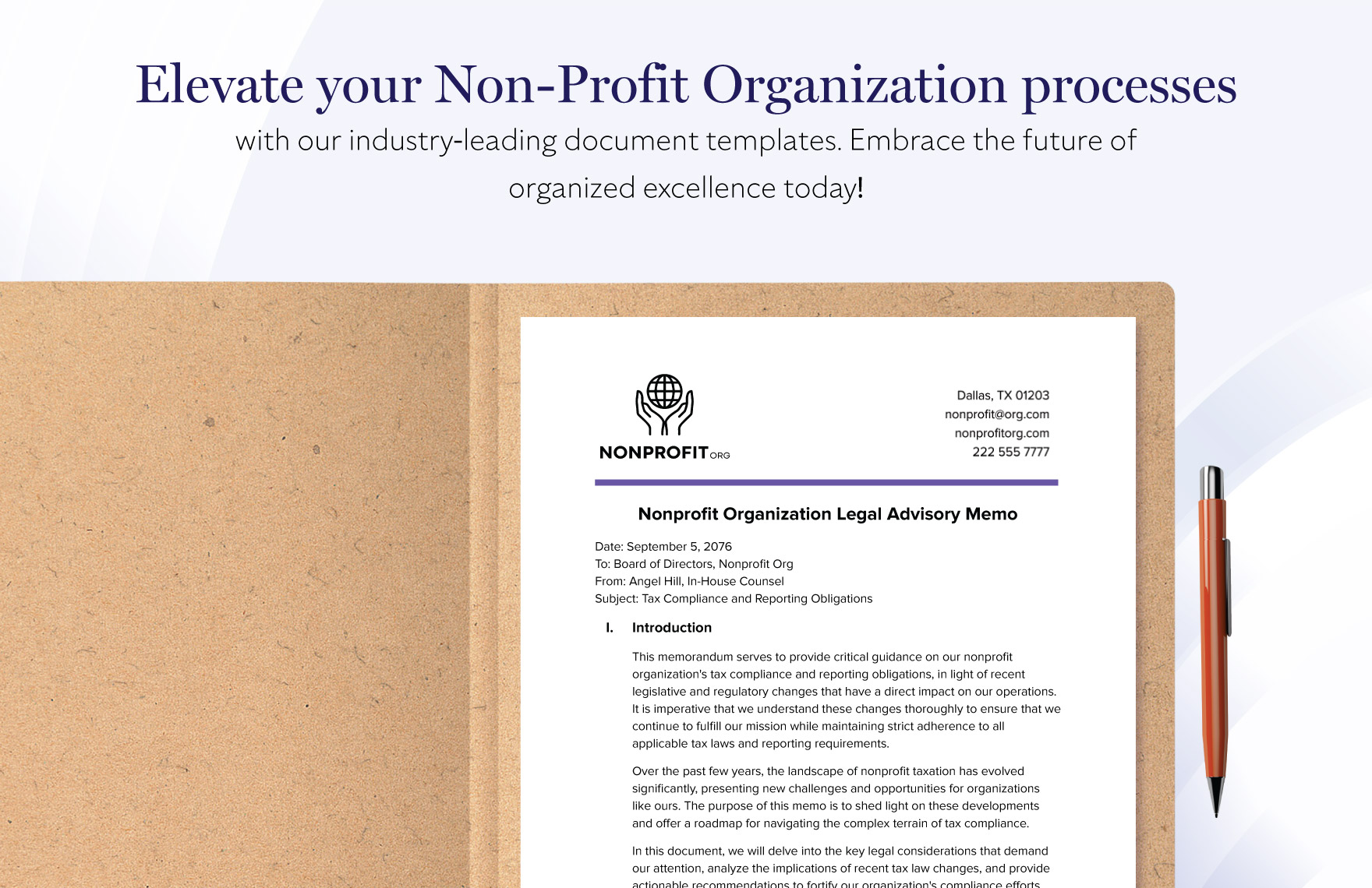 Nonprofit Organization Legal Advisory Memo Template