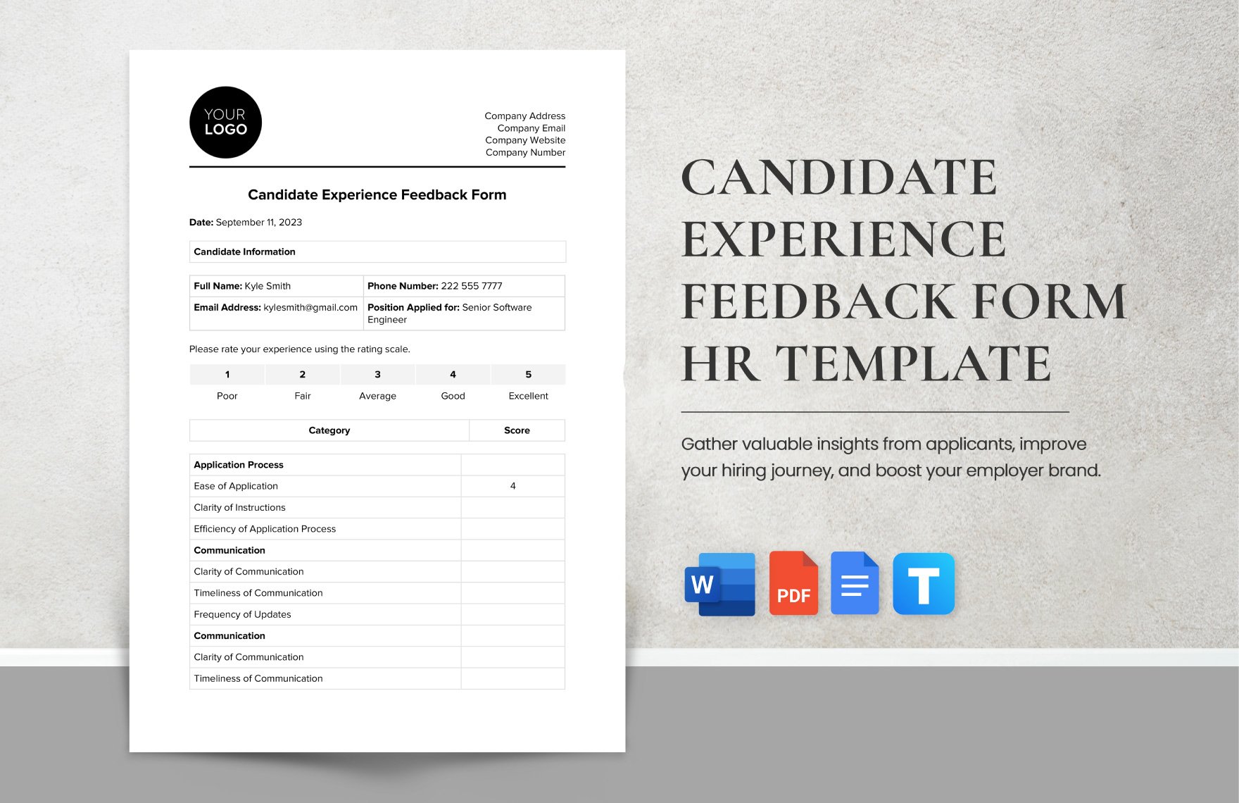 Candidate Experience Feedback Form HR Template