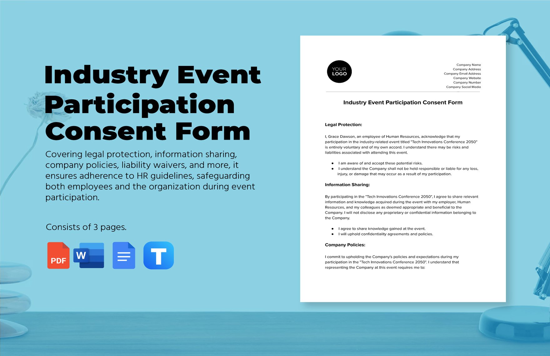 Industry Event Participation Consent Form HR Template in Word, Google Docs, PDF