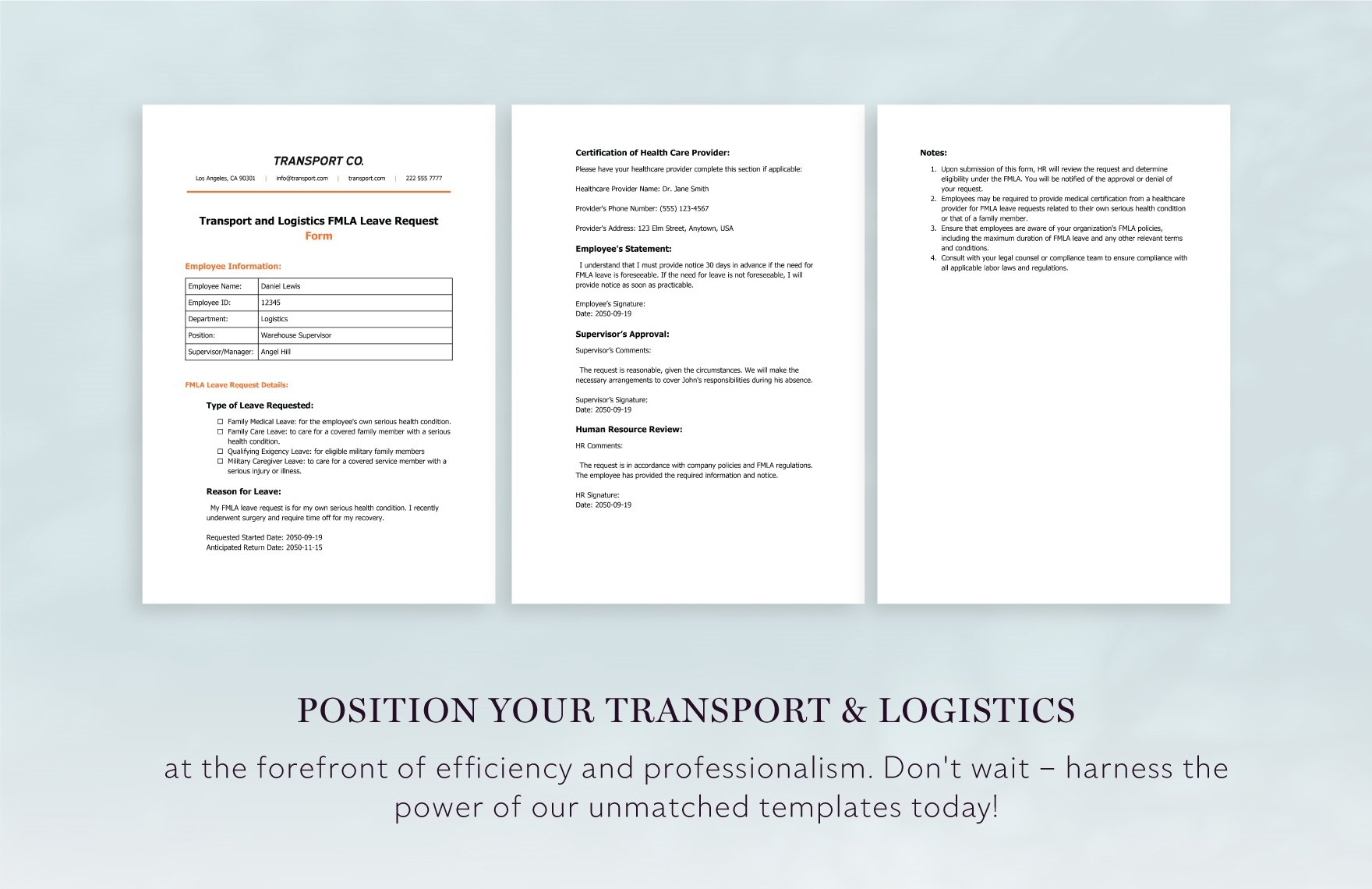 Transport and Logistics FMLA Leave Request Form Template