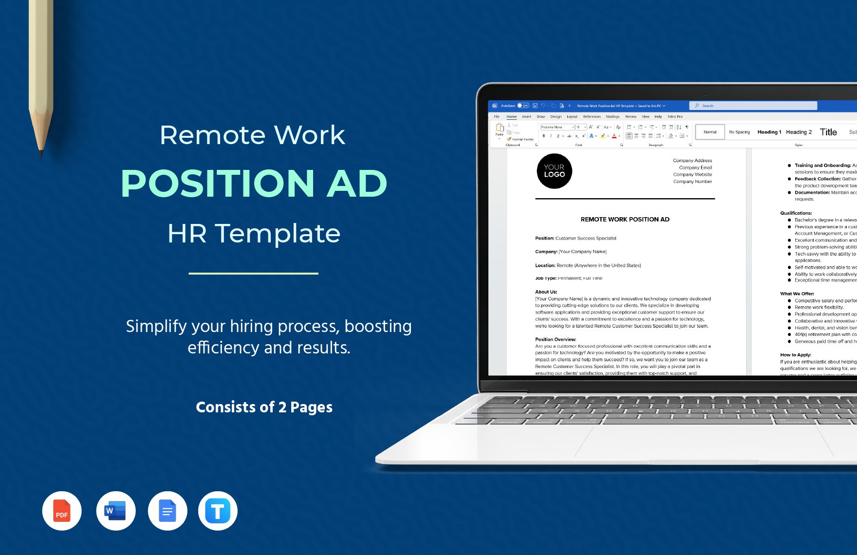 Remote Work Position Ad HR Template in Word, Google Docs, PDF