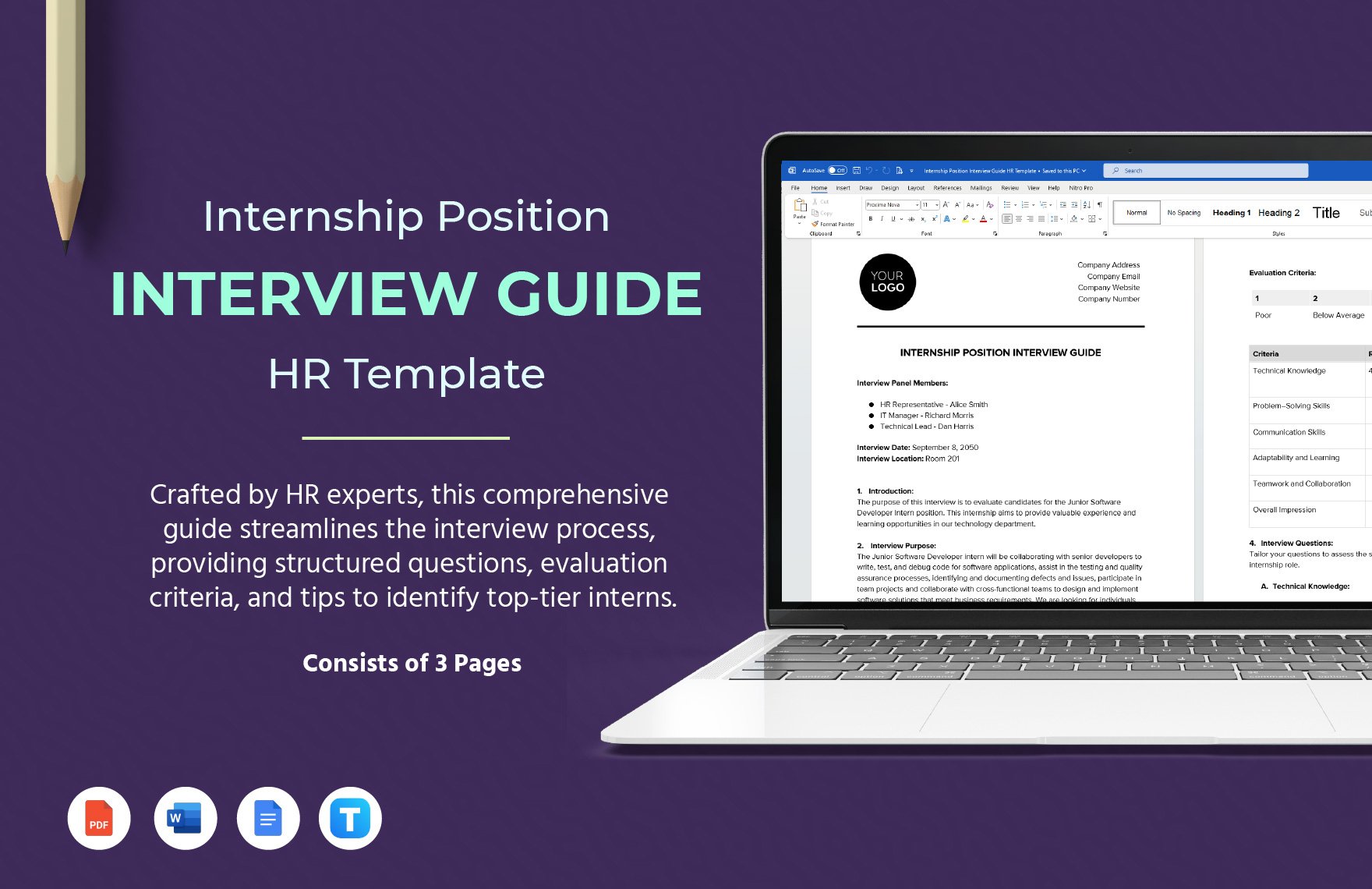 Internship Position Interview Guide HR Template in Word, Google Docs, PDF