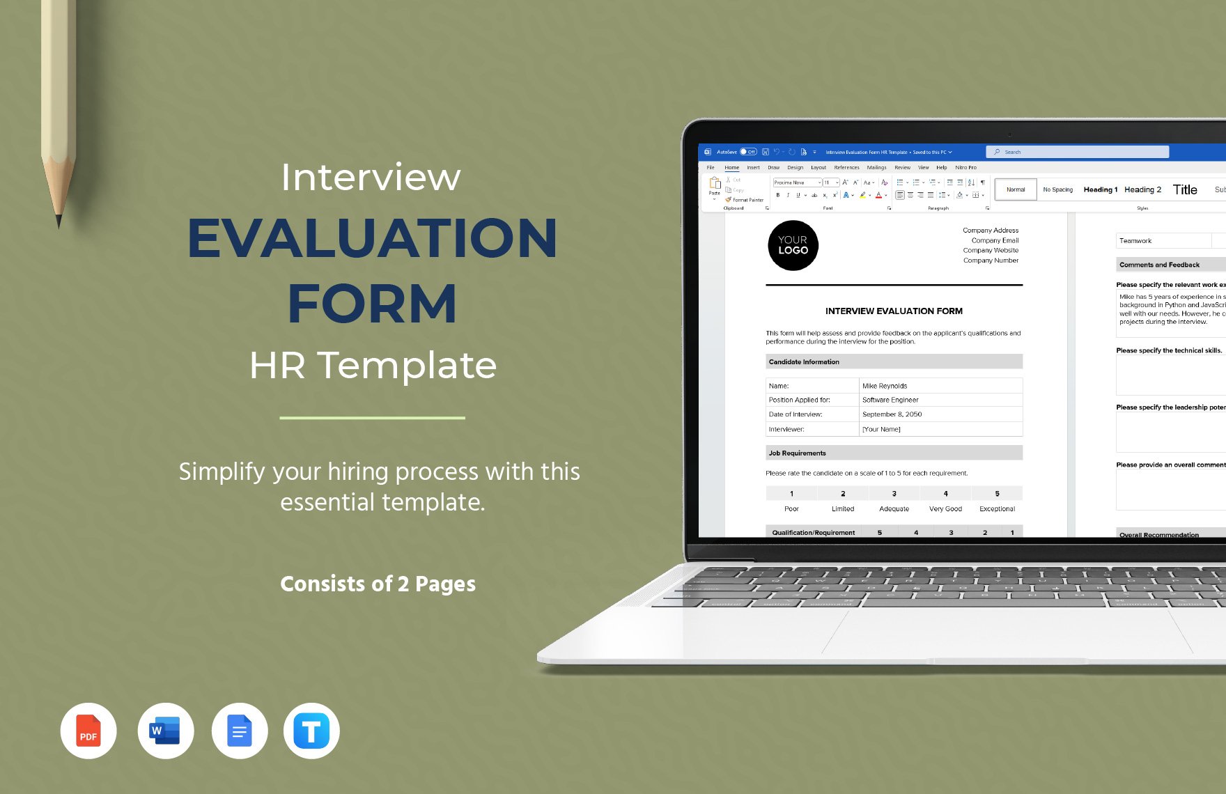 Interview Evaluation Form HR Template in Word, Google Docs, PDF