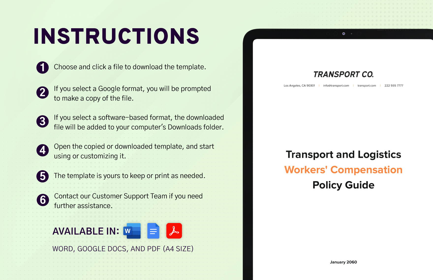 Transport and Logistics Workers' Compensation Policy Guide Template