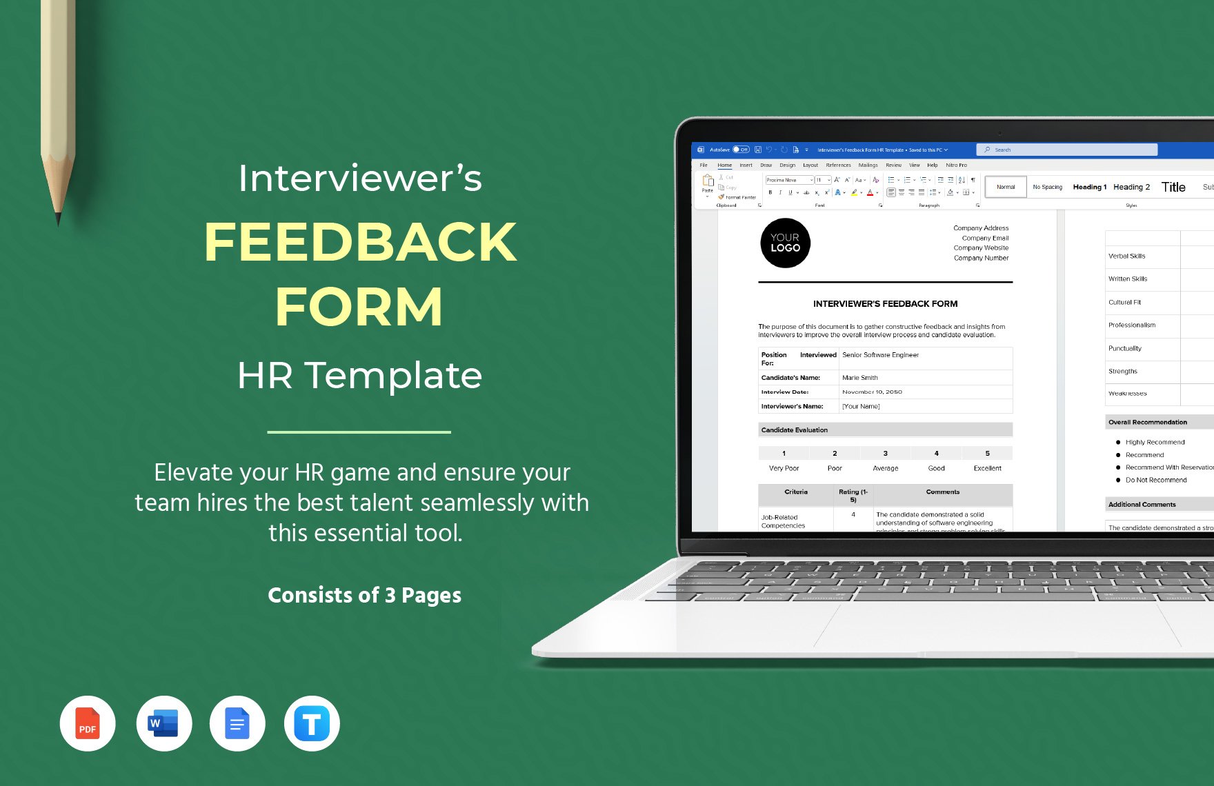 Interviewer's Feedback Form HR Template in Word, Google Docs, PDF