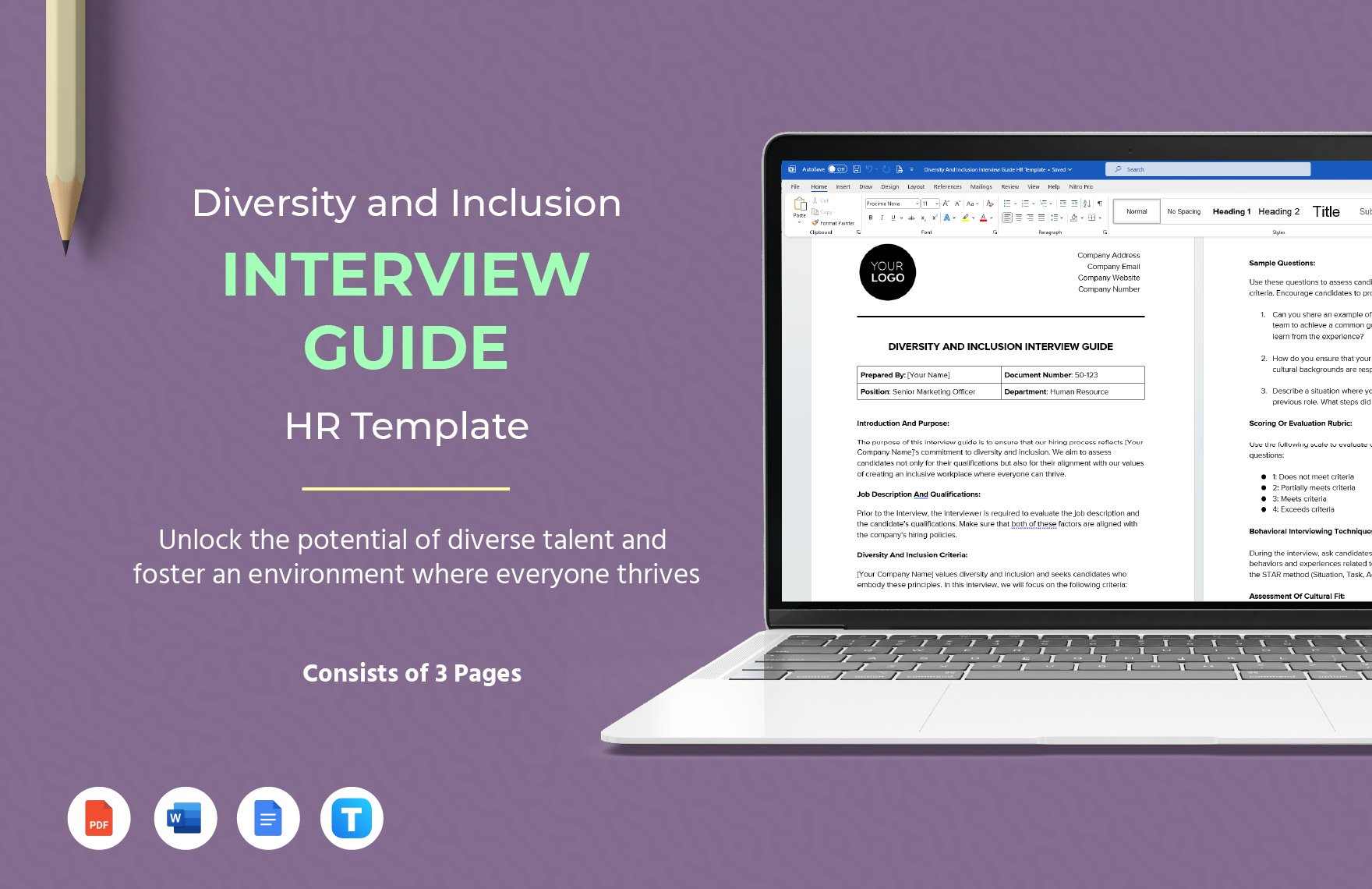 Diversity And Inclusion Interview Guide HR Template in Word, Google Docs, PDF