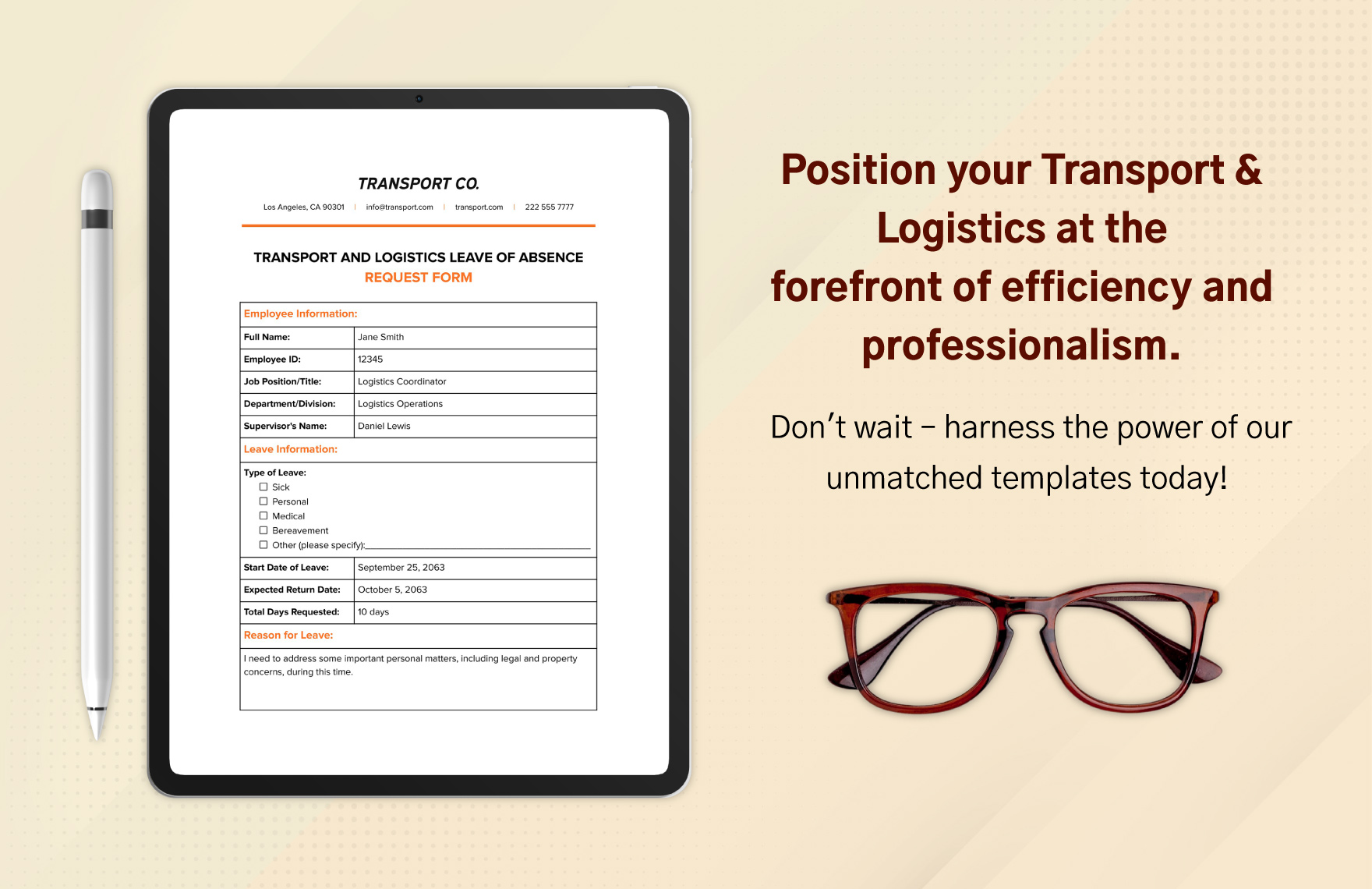 Transport and Logistics Leave of Absence Request Form Template