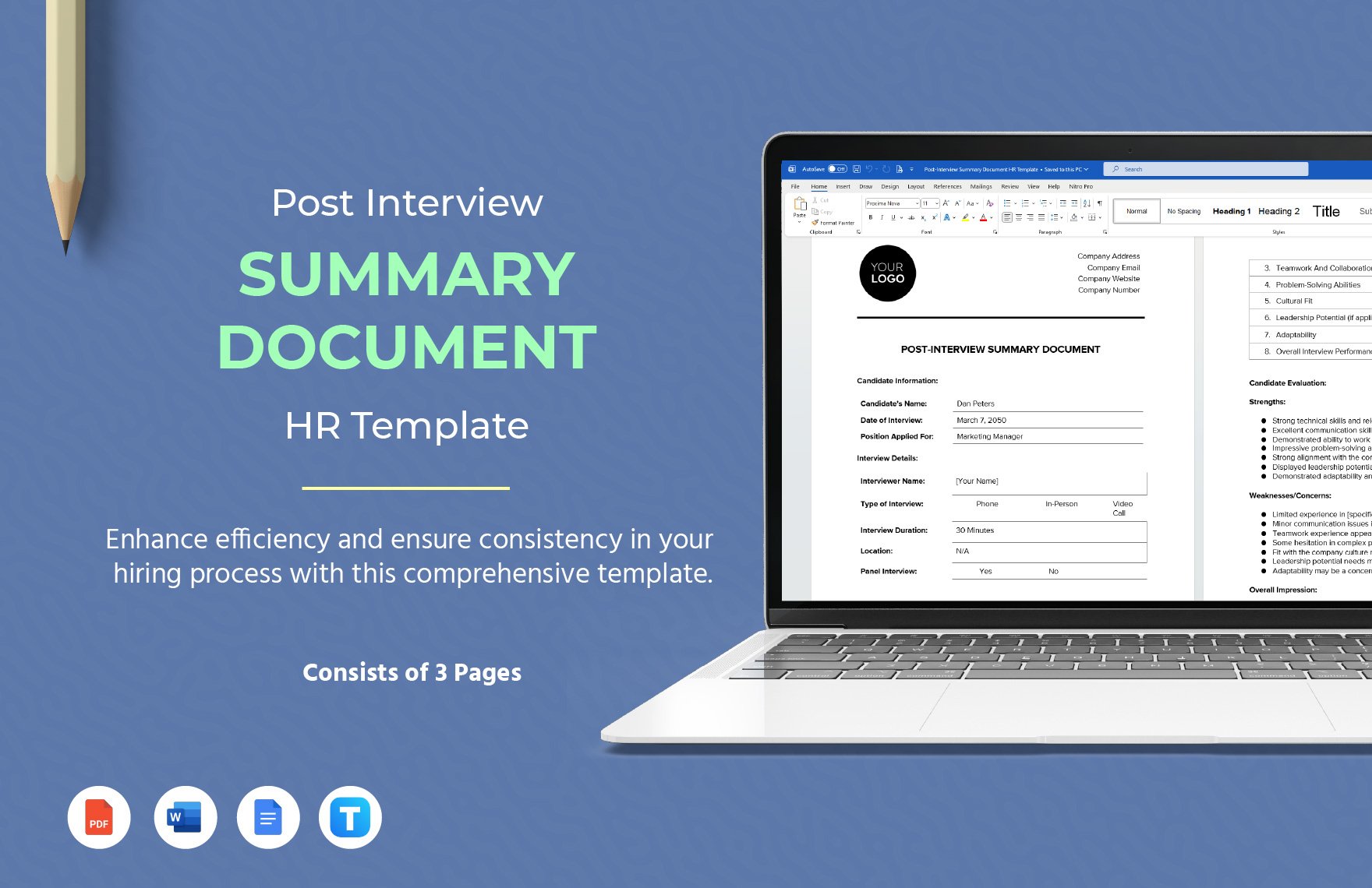 Post-Interview Summary Document HR Template in Word, Google Docs, PDF
