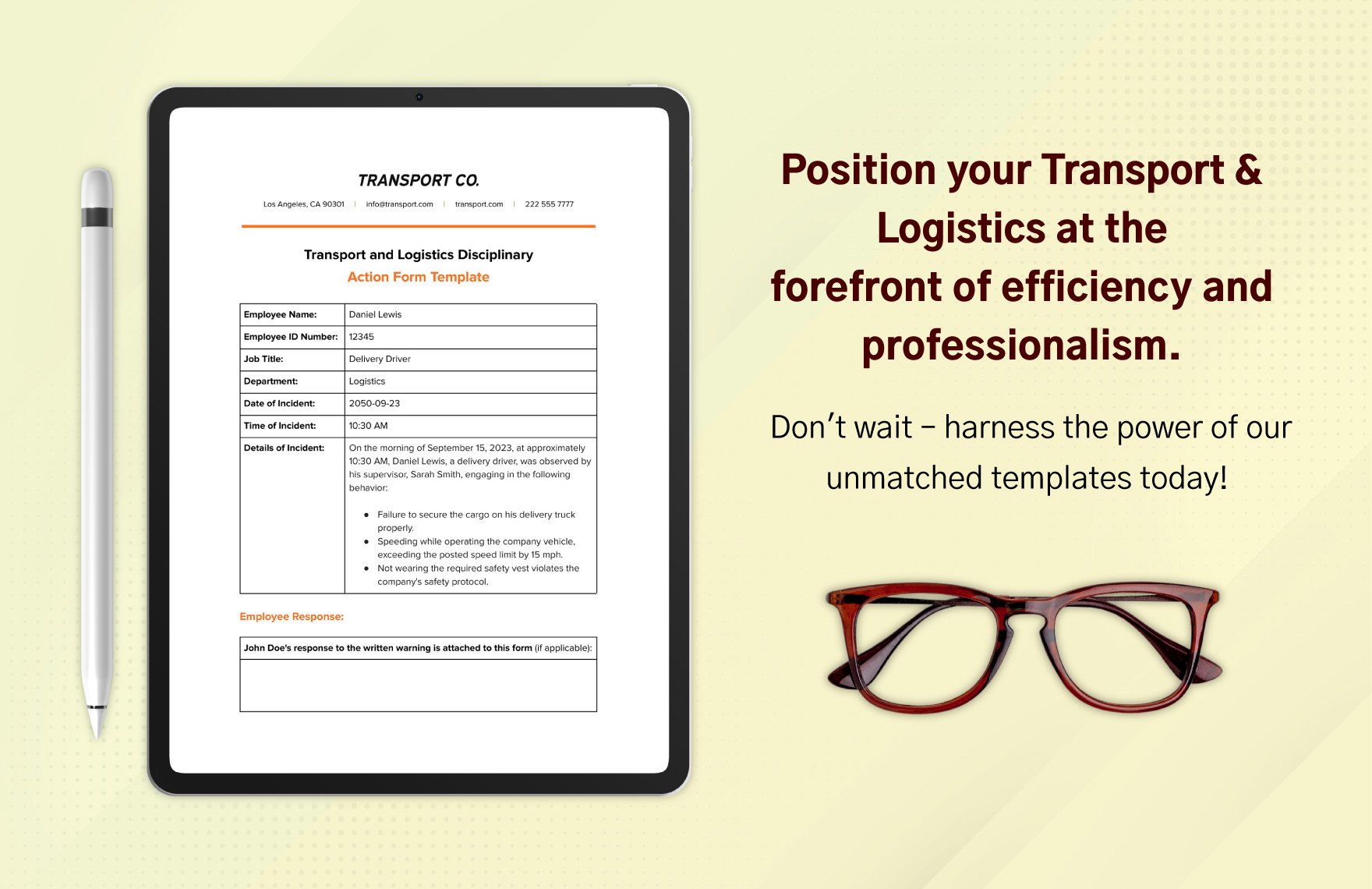 Transport and Logistics Disciplinary Action Form Template