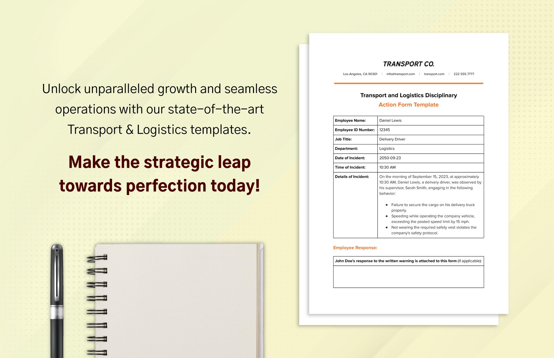 Transport and Logistics Disciplinary Action Form Template