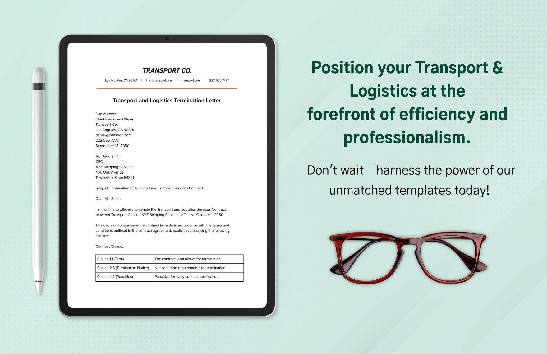 Transport and Logistics Termination Letter Template