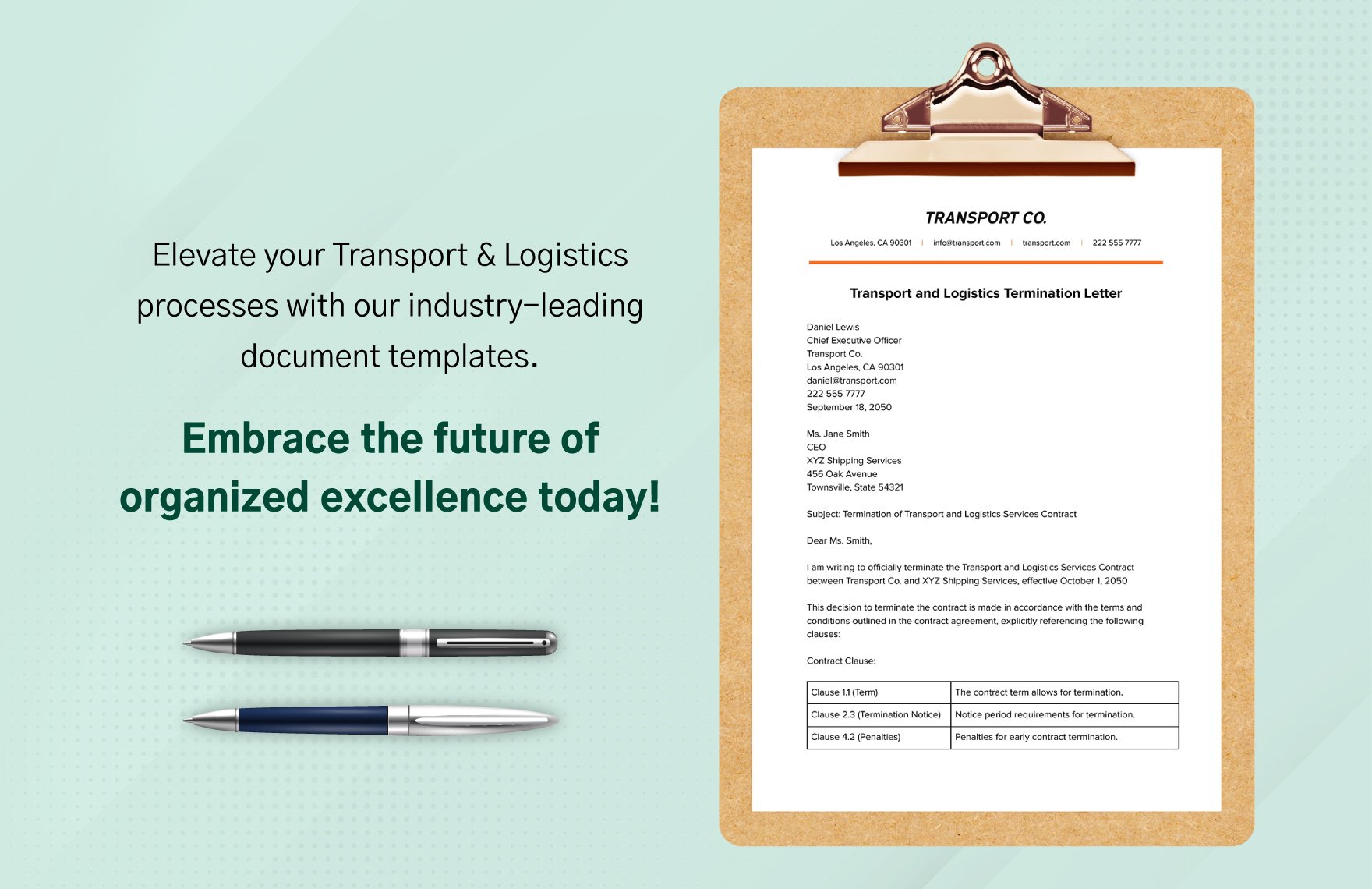 Transport and Logistics Termination Letter Template
