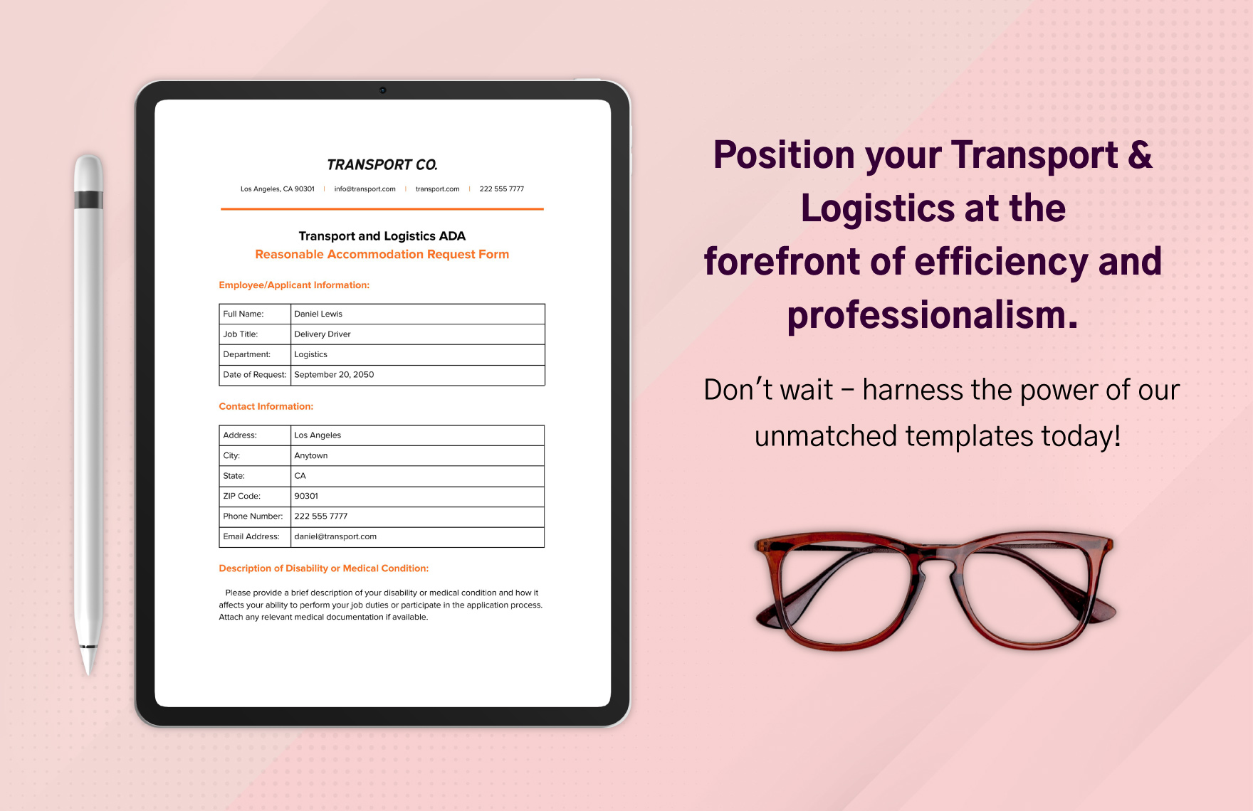 Transport and Logistics ADA Reasonable Accommodation Request Form Template