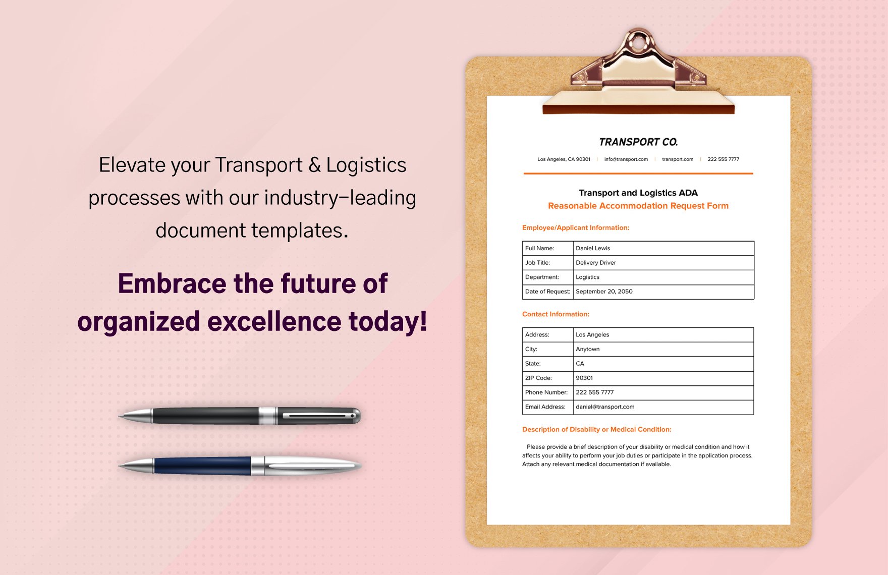 Transport and Logistics ADA Reasonable Accommodation Request Form Template