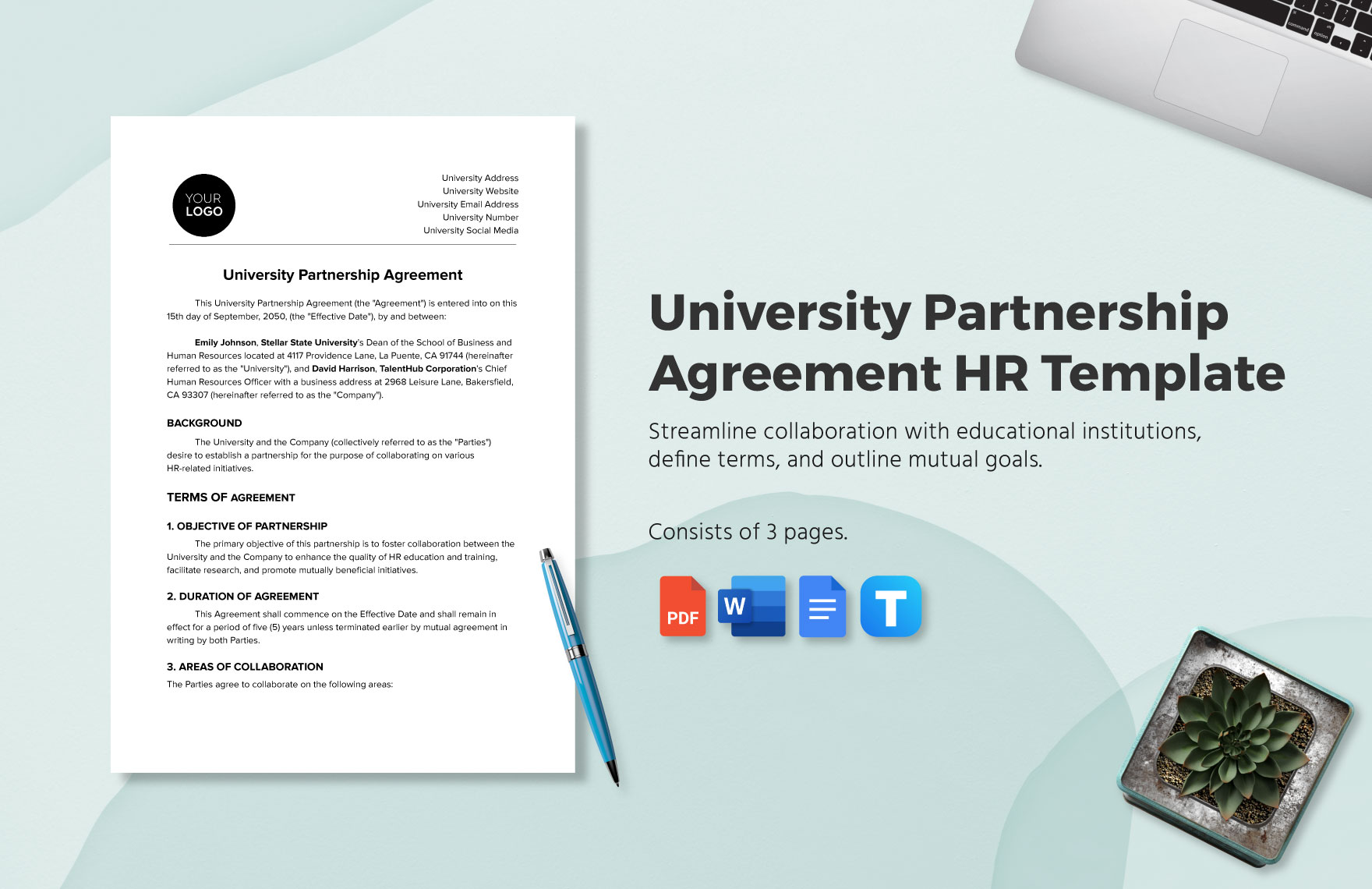University Partnership Agreement HR Template in Word, Google Docs, PDF
