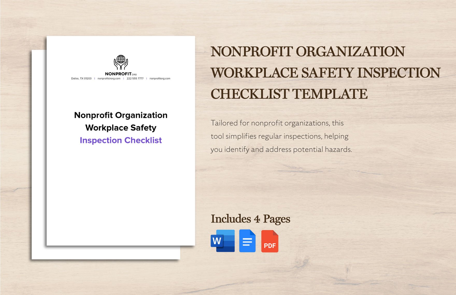 Nonprofit Organization Workplace Safety Inspection Checklist Template