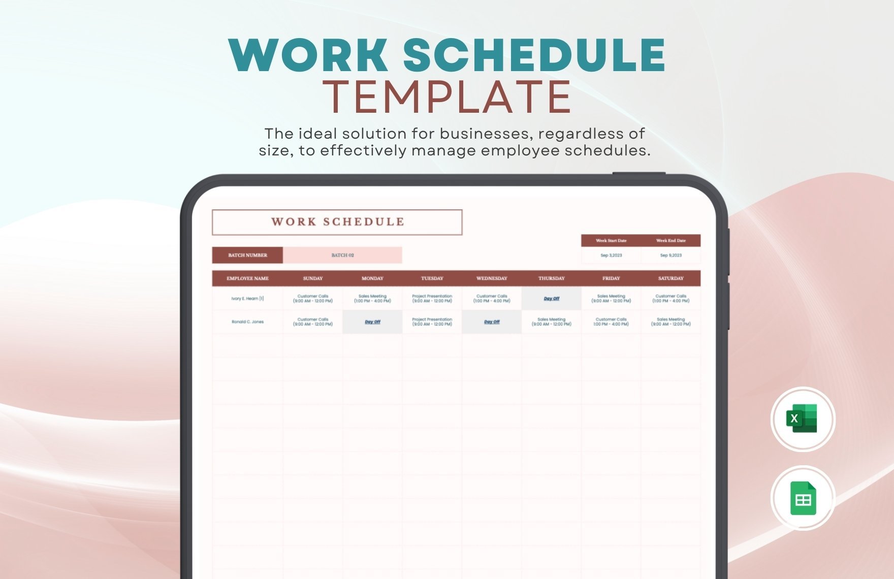 Work Schedule Template in Excel, Google Sheets